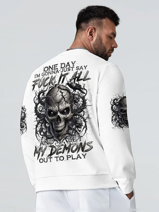 Men's Vintage Skull Lettering Print Crew Neck Sweatshirt