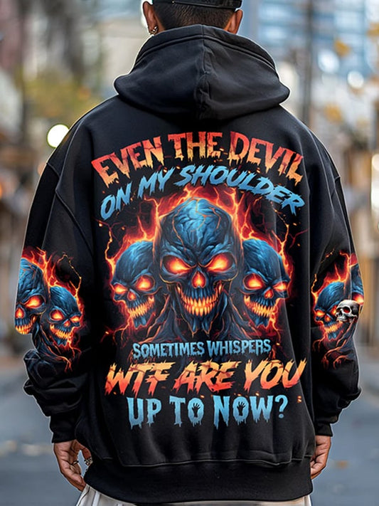 Men's Vintage Skull and Lettering Print Pocket Hoodie