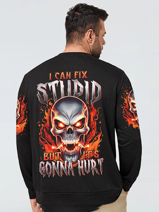 Men's Vintage Skull Lettering Print Crew Neck Sweatshirt