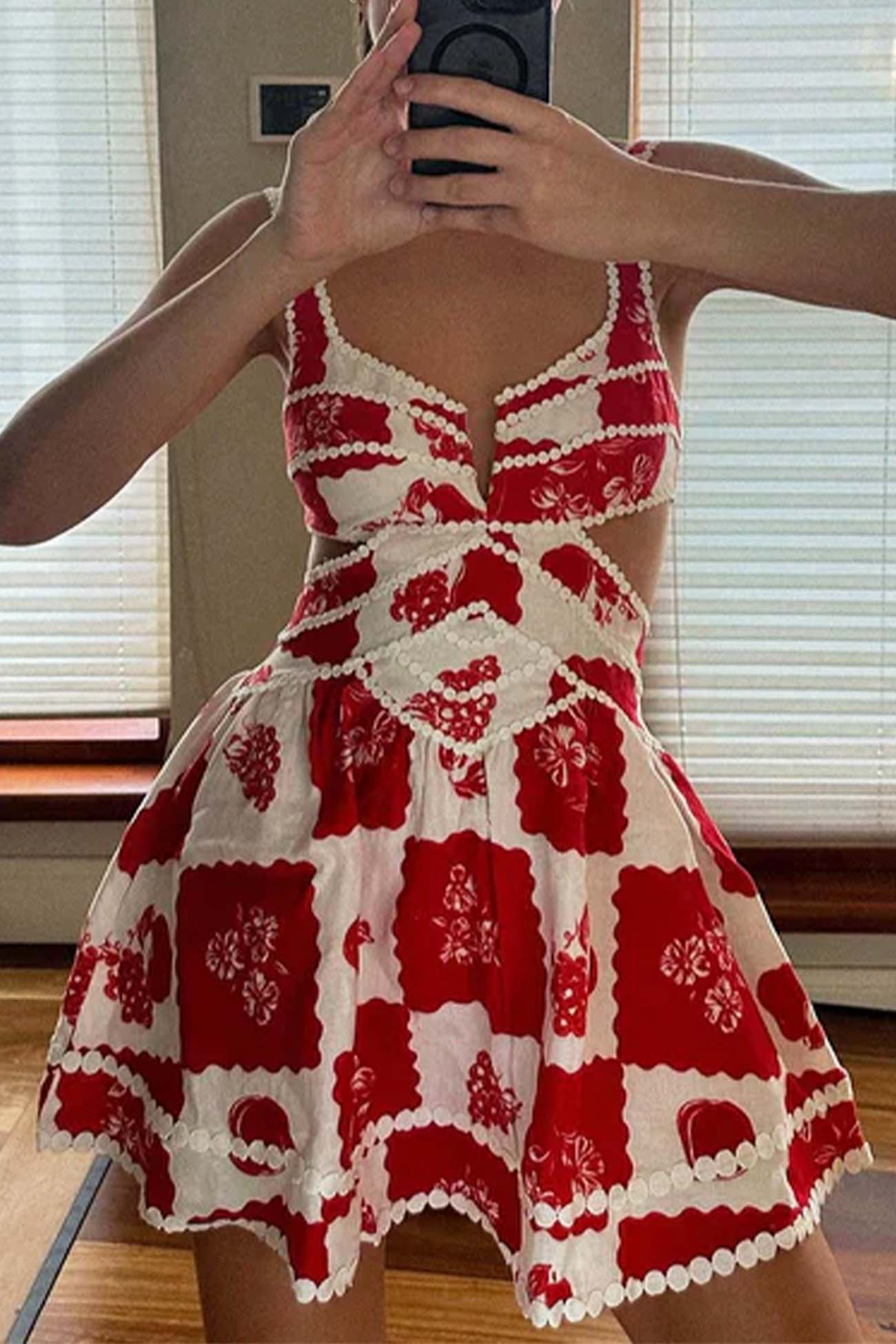 Contrast Printed Cutout A-line Mini Dress