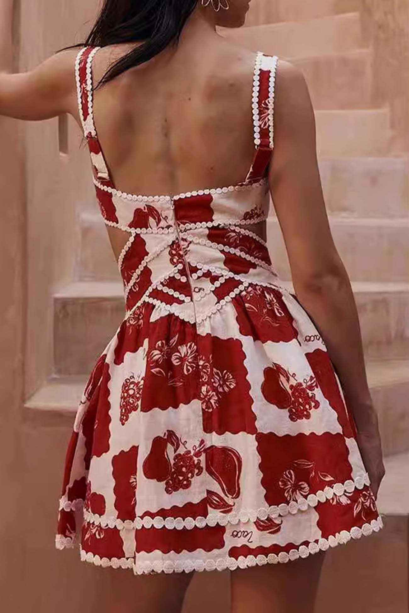 Contrast Printed Cutout A-line Mini Dress