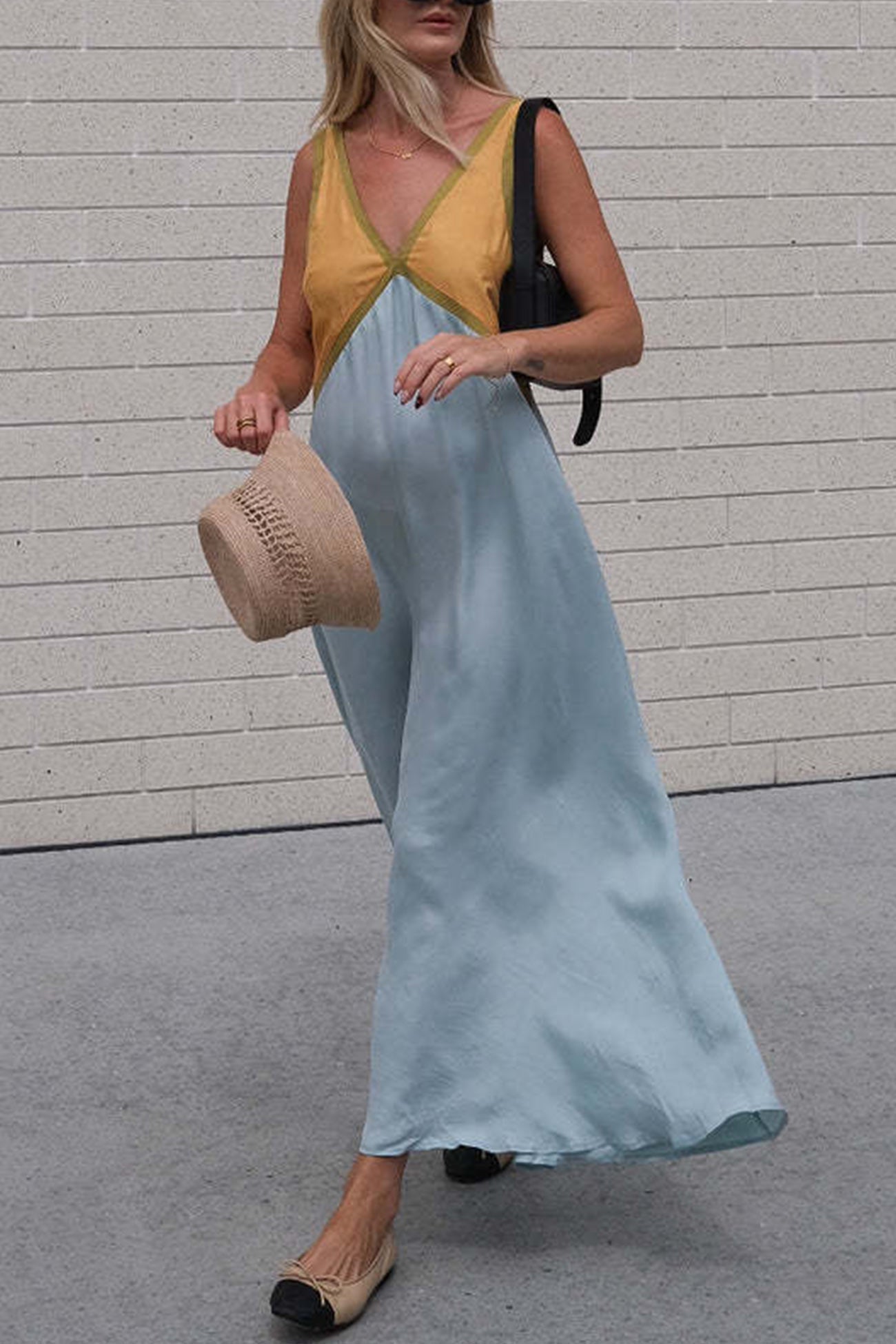 Contrast V Neck Sleeveless Maxi Dress