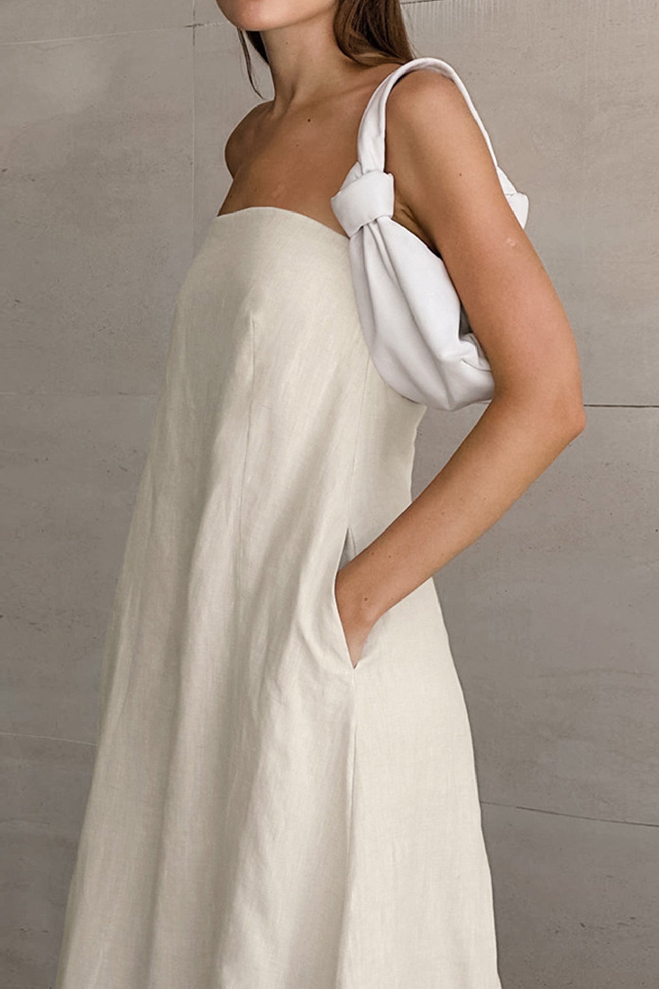 Cotton Linen Smocked Strapless Dress