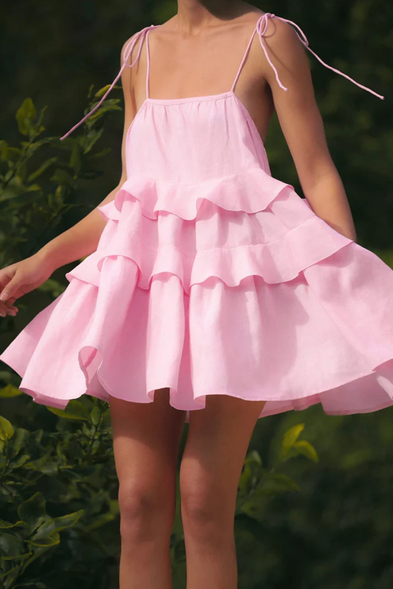 Cotton Tie-straps Tiered Cami Babydoll Dress