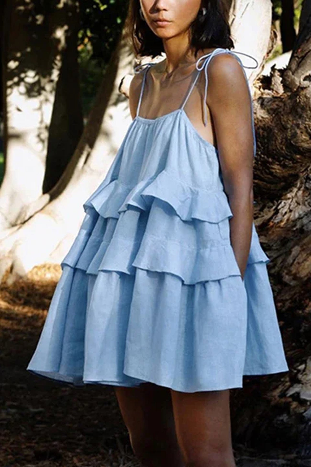 Cotton Tie-straps Tiered Cami Babydoll Dress