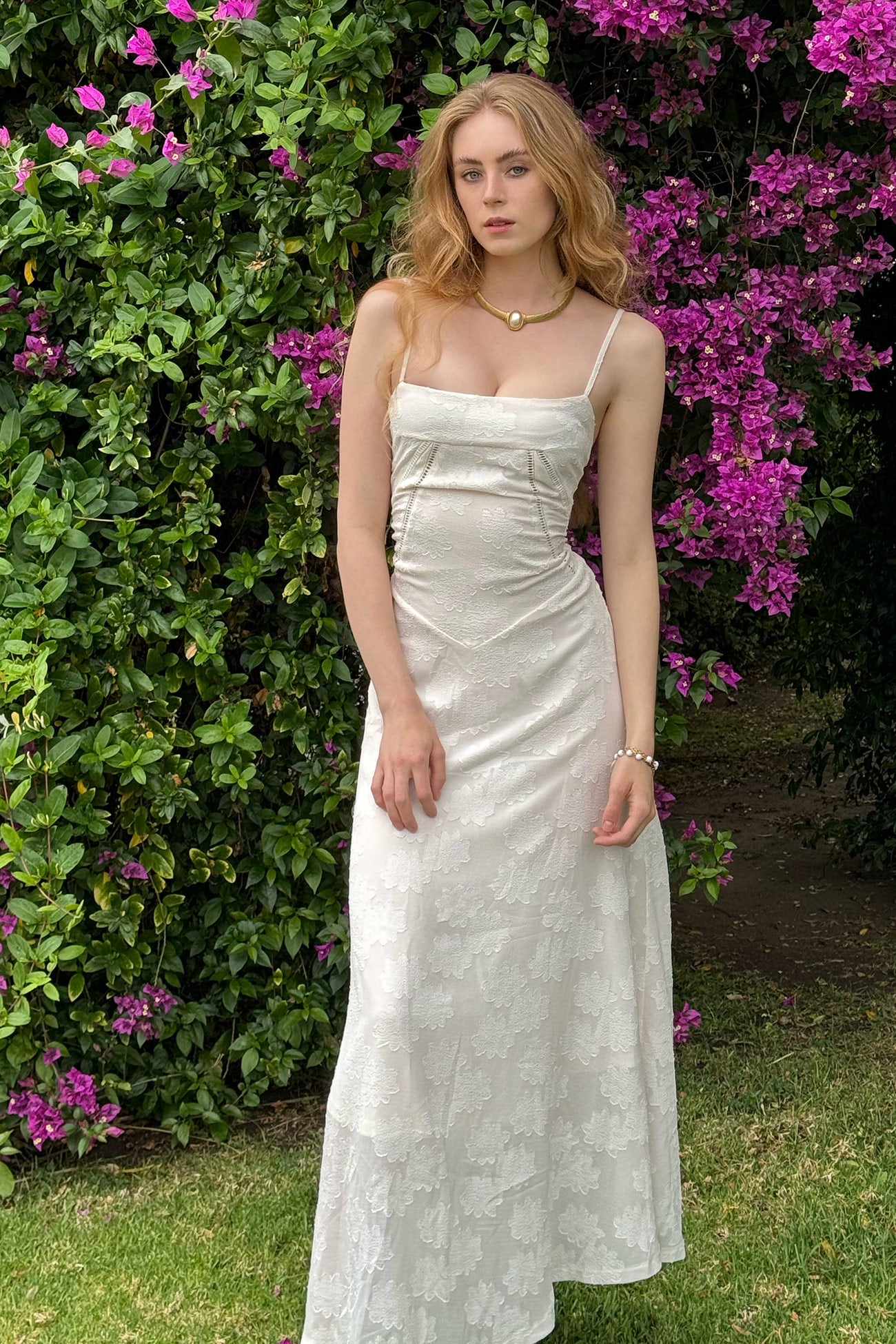 Floral Jacquard Tassel Lace Up Maxi Dress