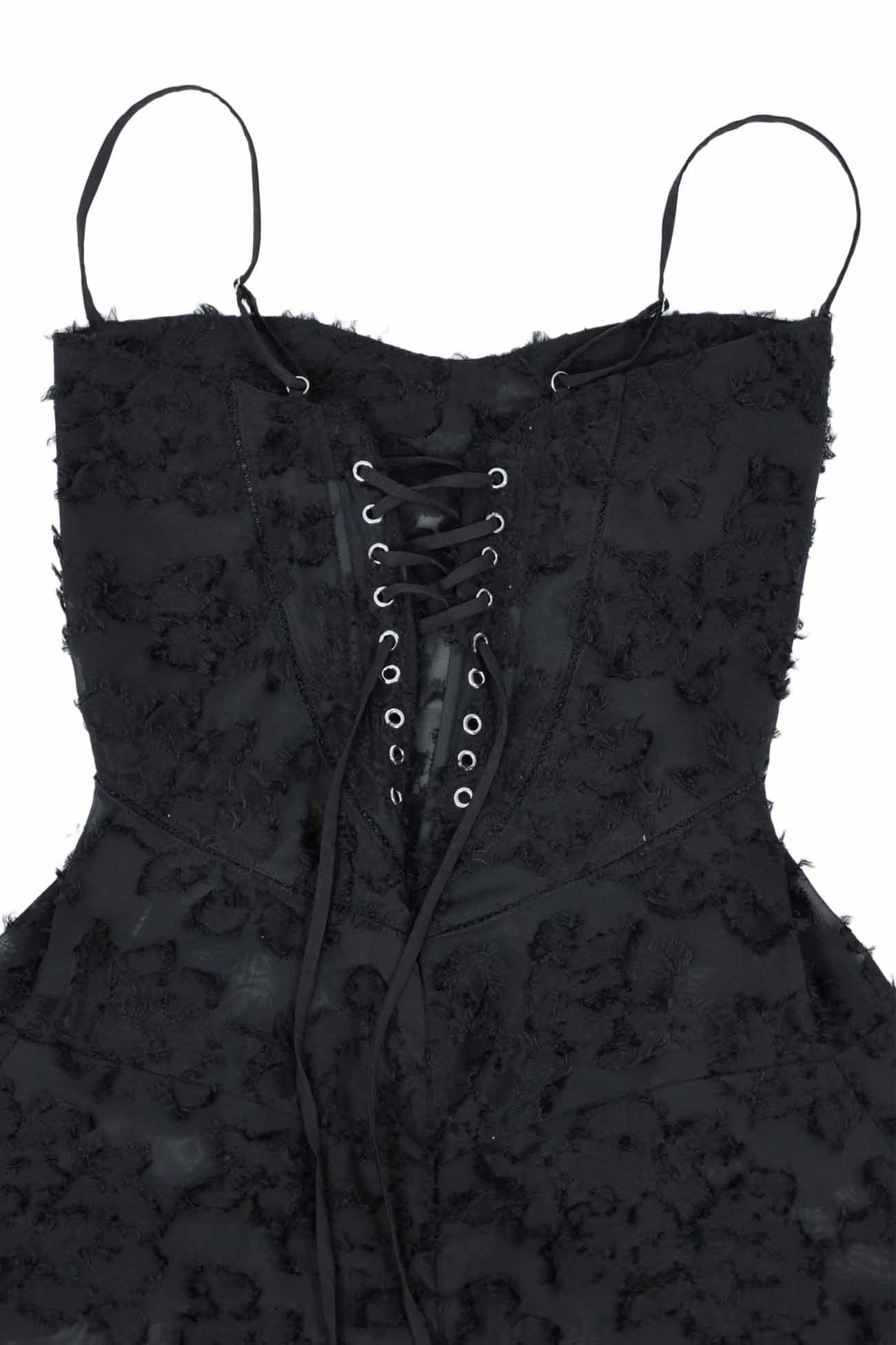 Floral Jacquard Tassel Lace Up Maxi Dress