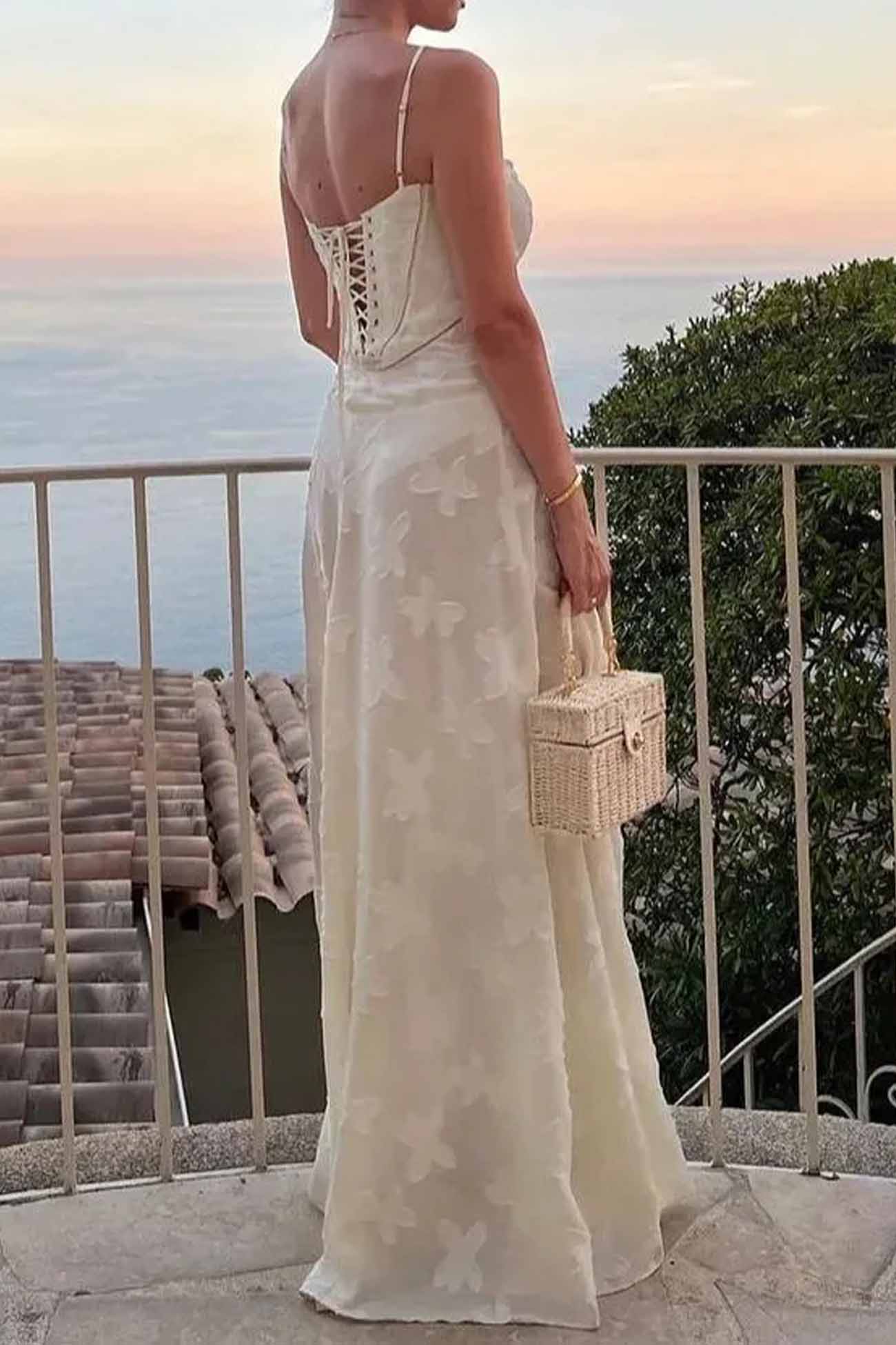 Floral Jacquard Tassel Lace Up Maxi Dress