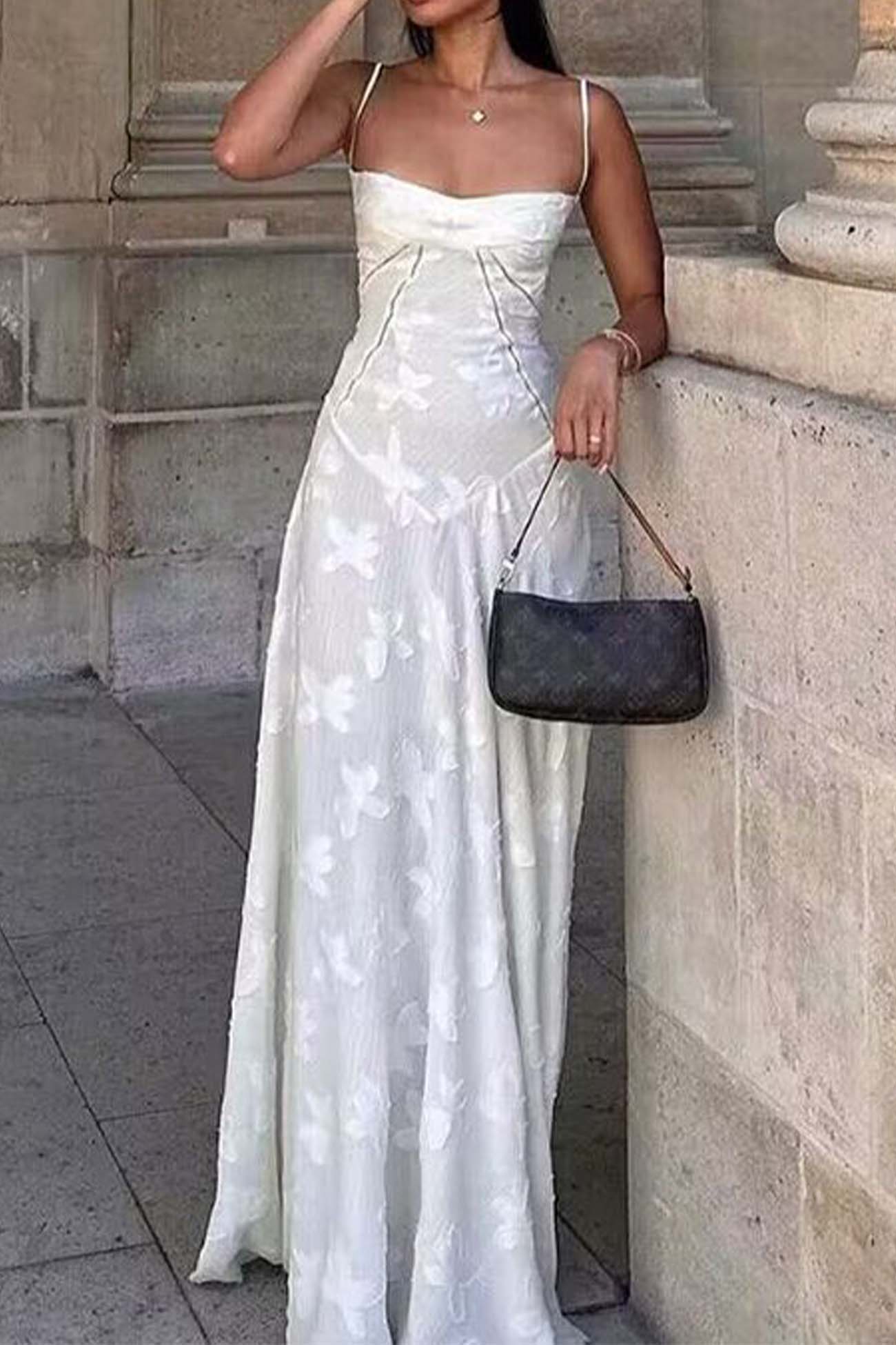 Floral Jacquard Tassel Lace Up Maxi Dress