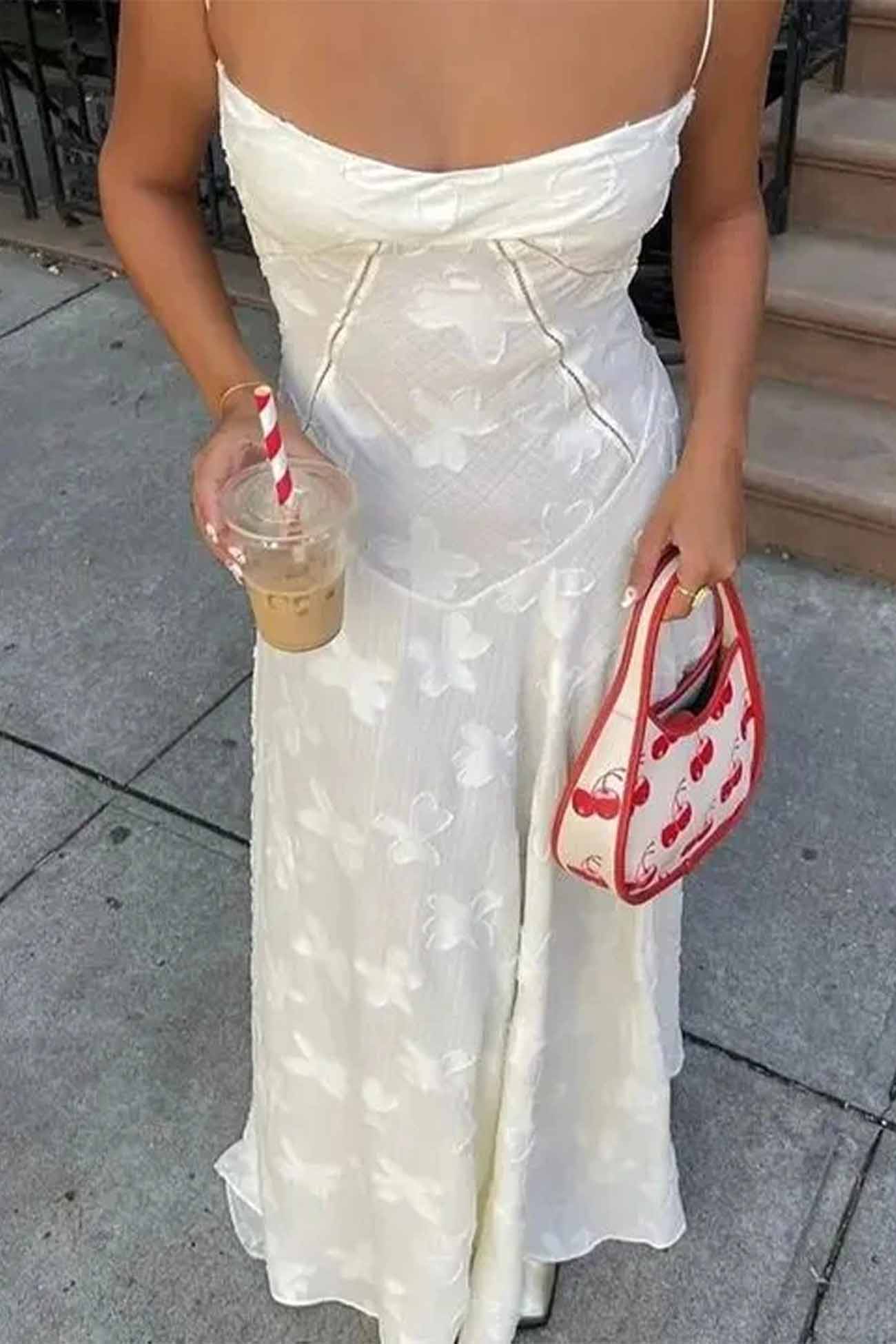 Floral Jacquard Tassel Lace Up Maxi Dress