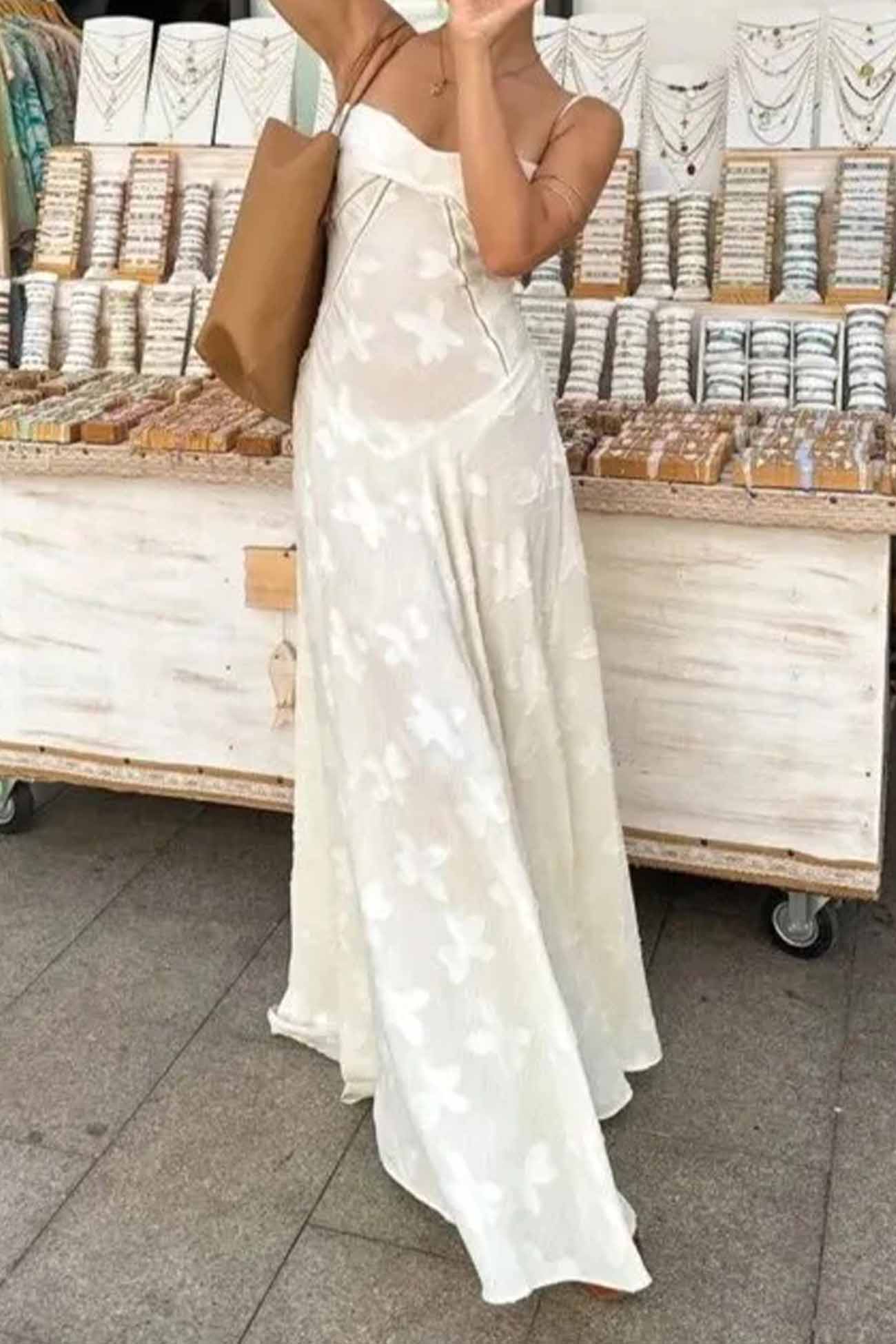 Floral Jacquard Tassel Lace Up Maxi Dress