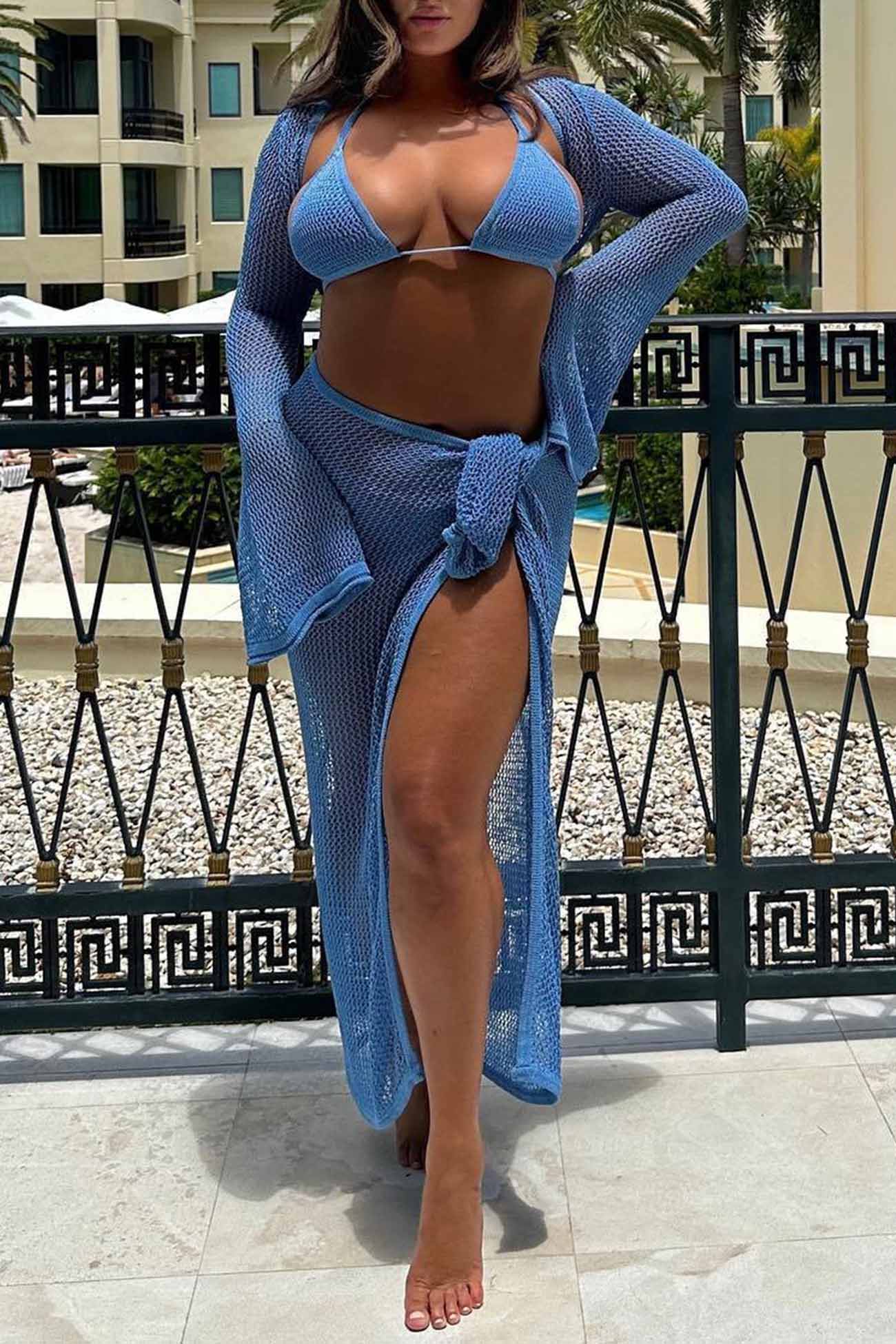 Hollow Out Crochet Cover-up Knit Set