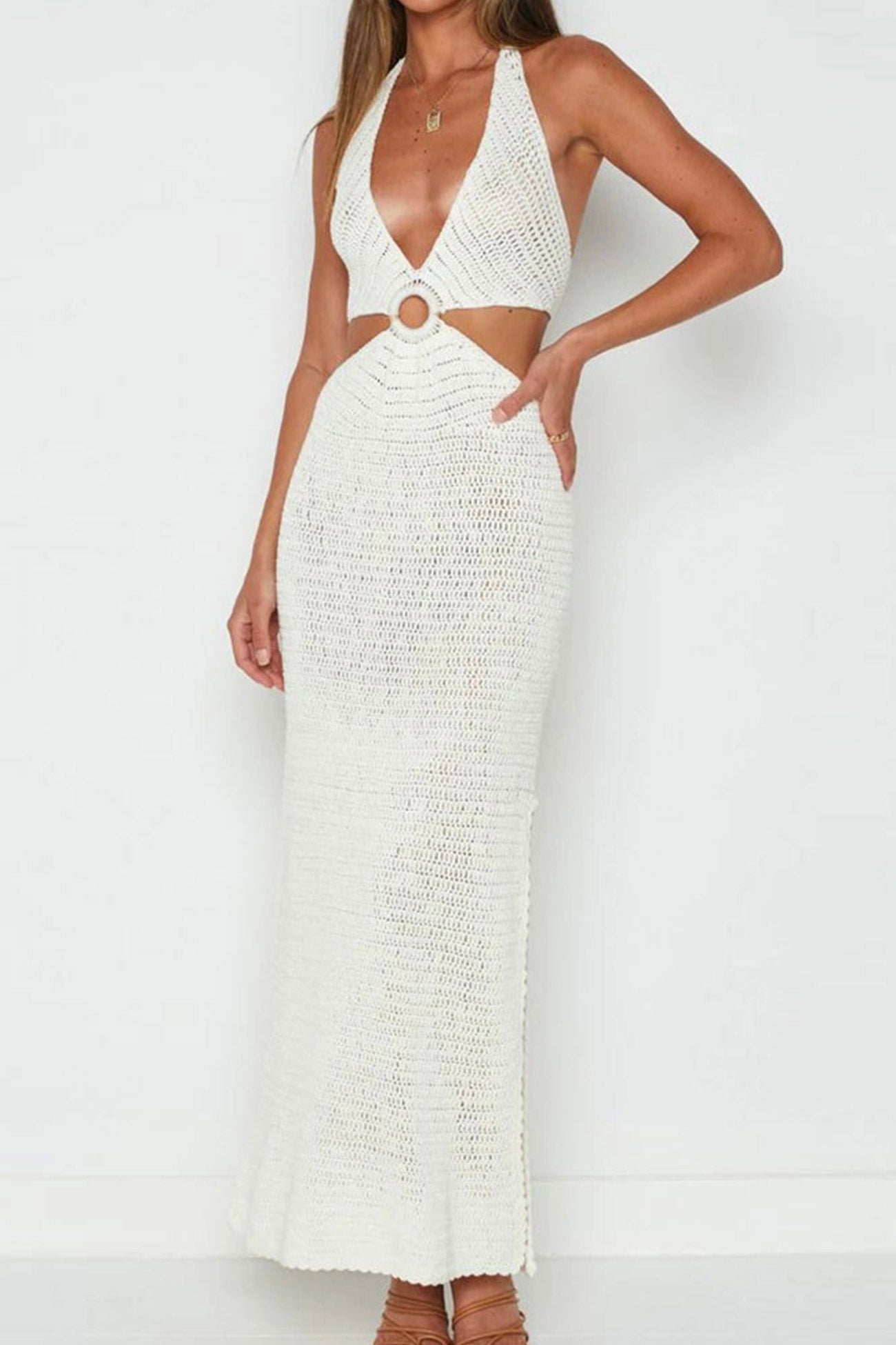 Hollow Out Tie-back Slit Cover-up Dress