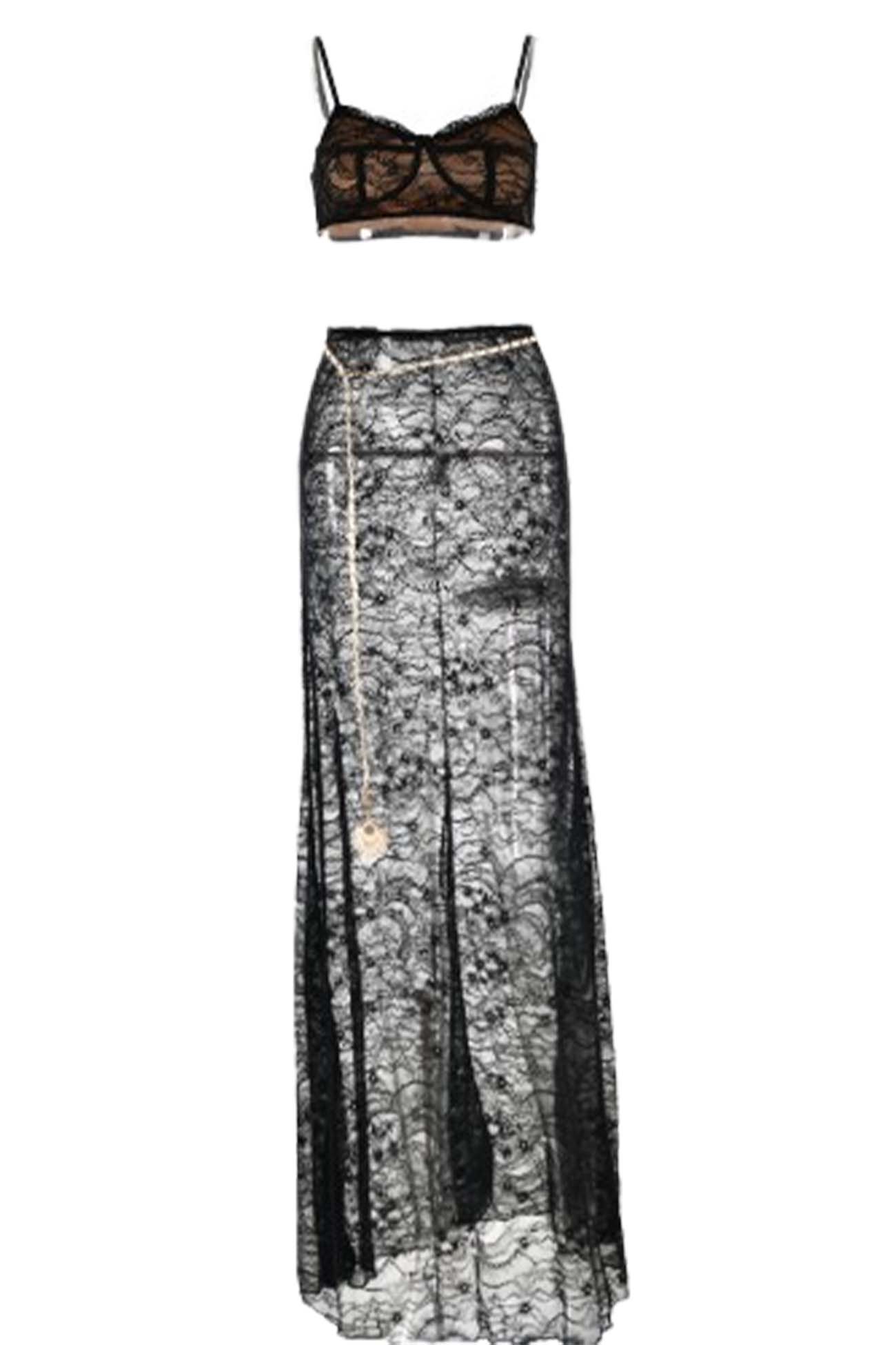 Lace Backless Two-Piece Sheer Skirt Set