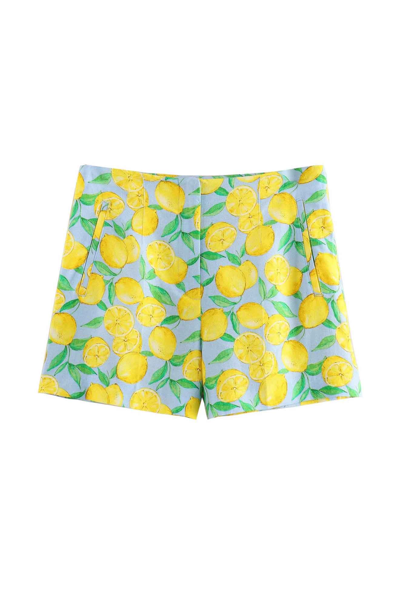 Lemon Print Tie Up Shorts Two Piece Set
