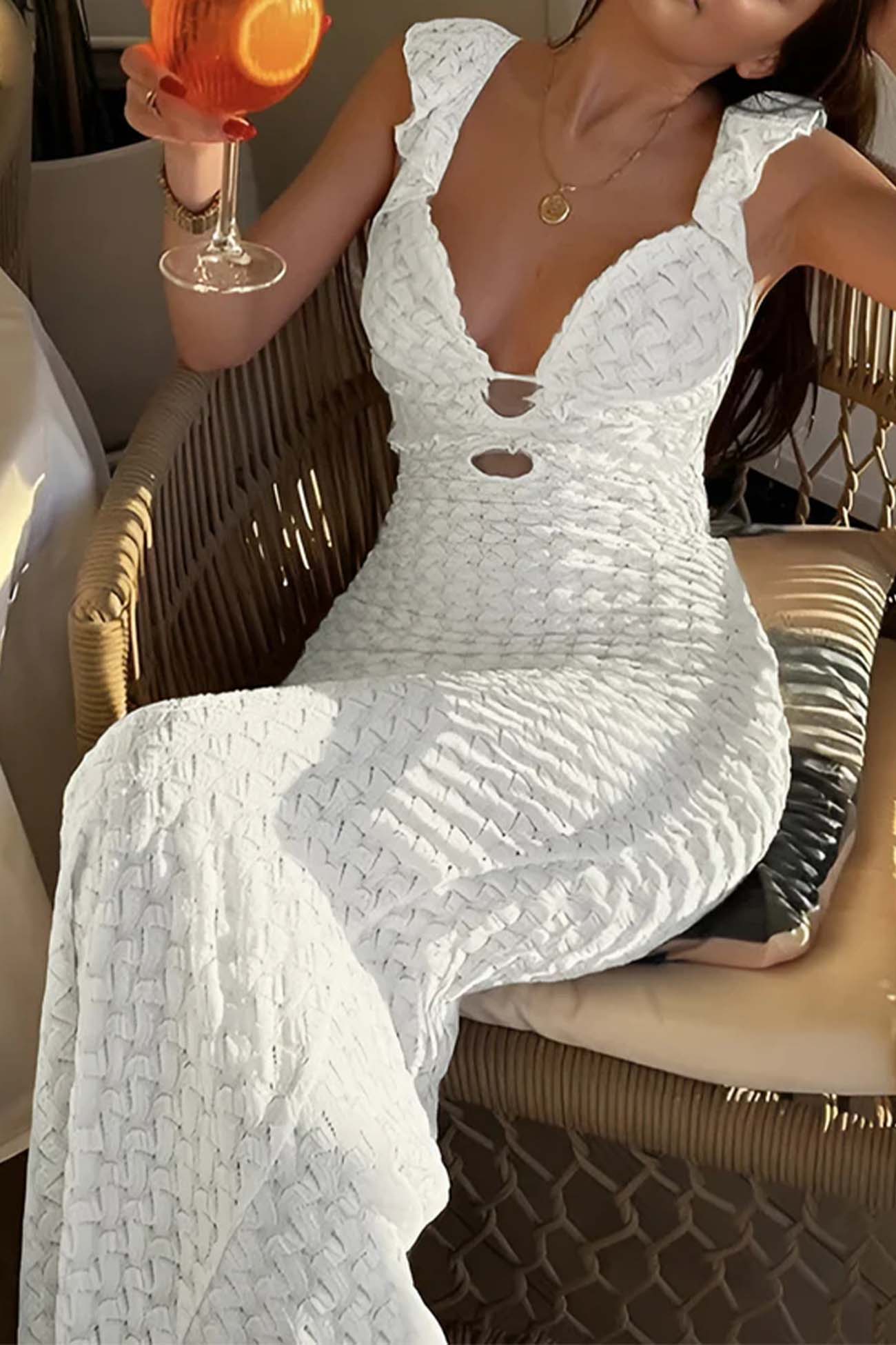 Low Cut Backless Hollow Out Dress