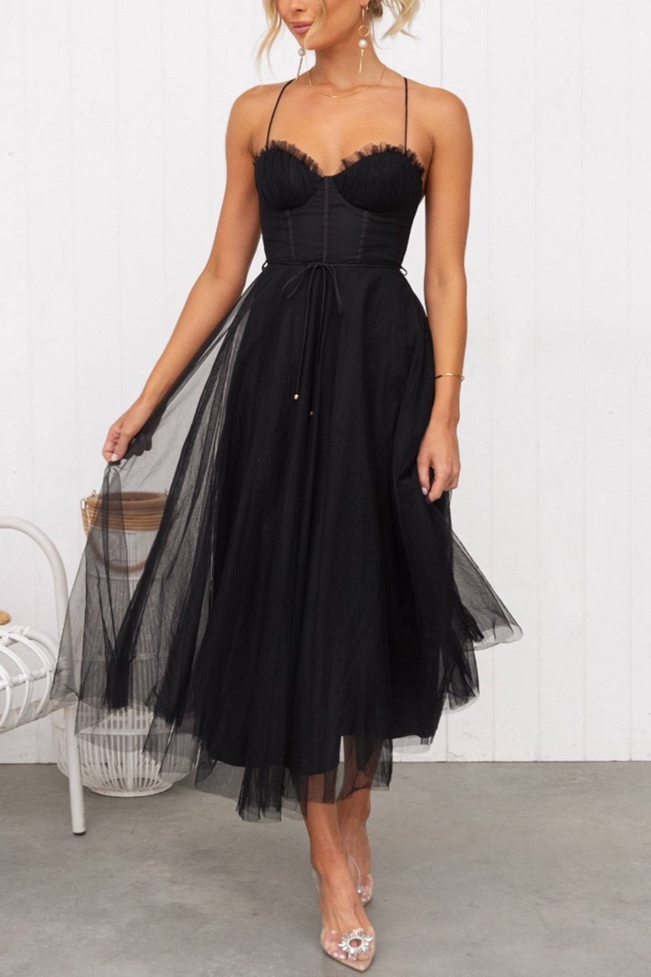 Mesh Corset Lace-up Cami Dress