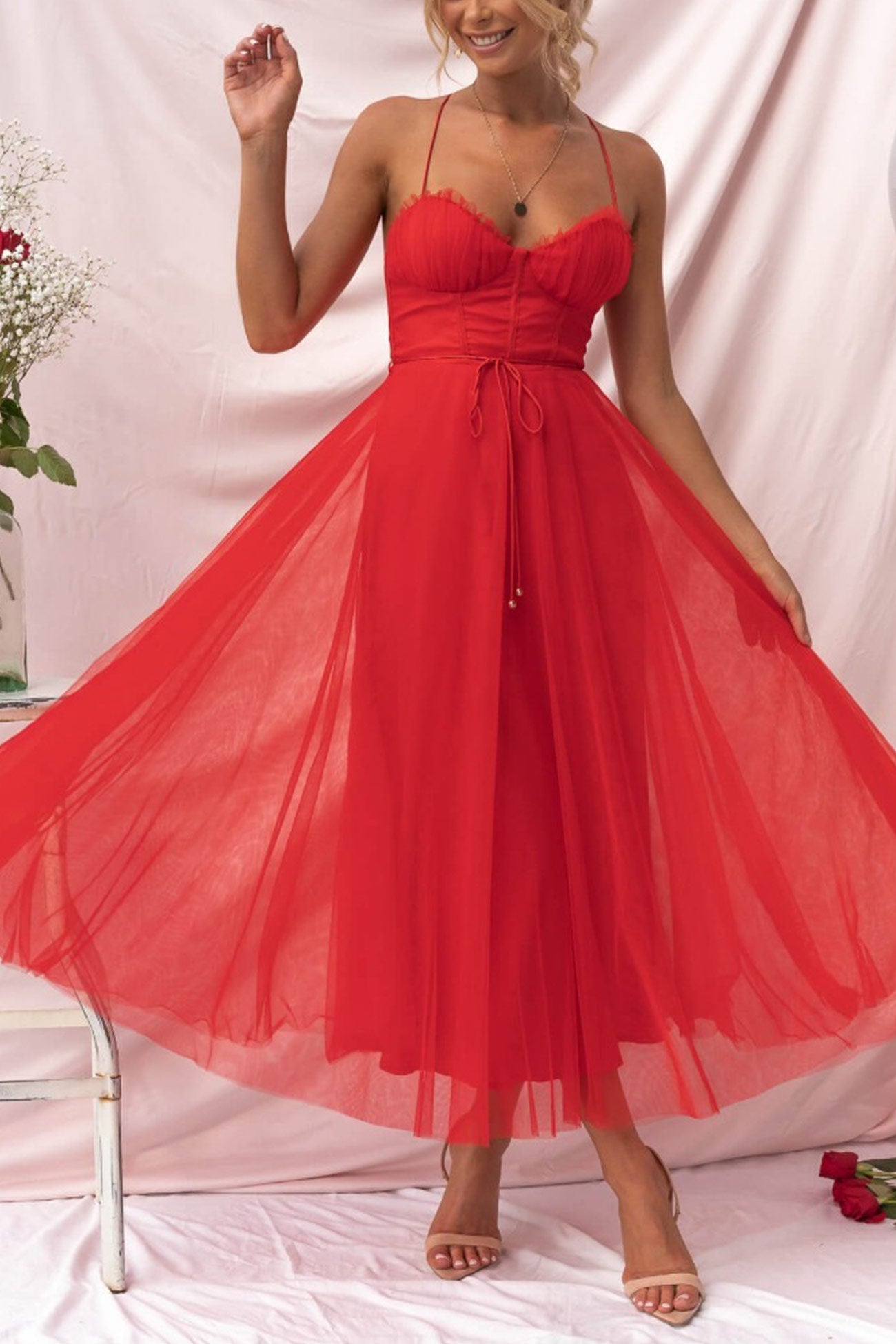 Mesh Corset Lace-up Cami Dress