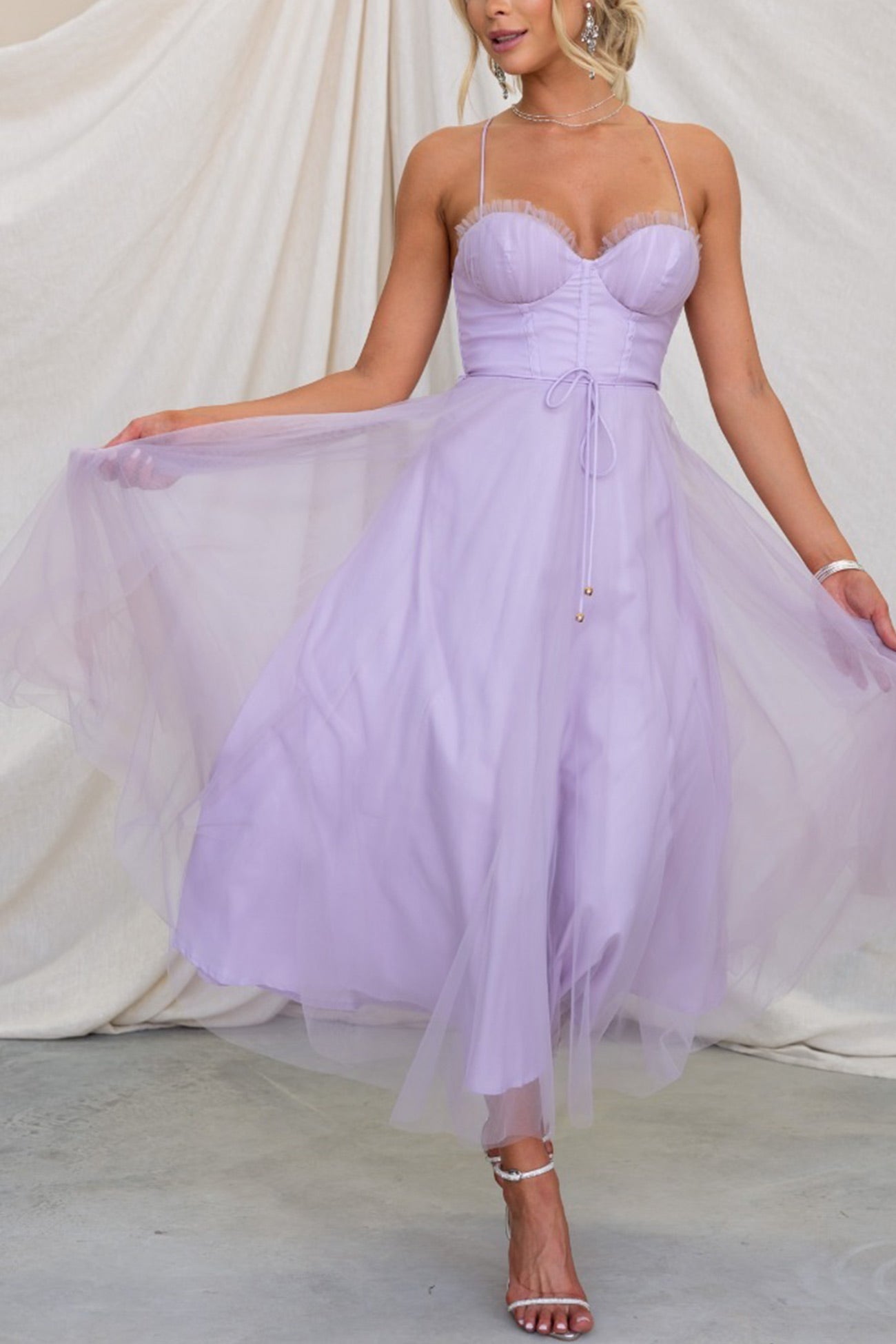 Mesh Corset Lace-up Cami Dress