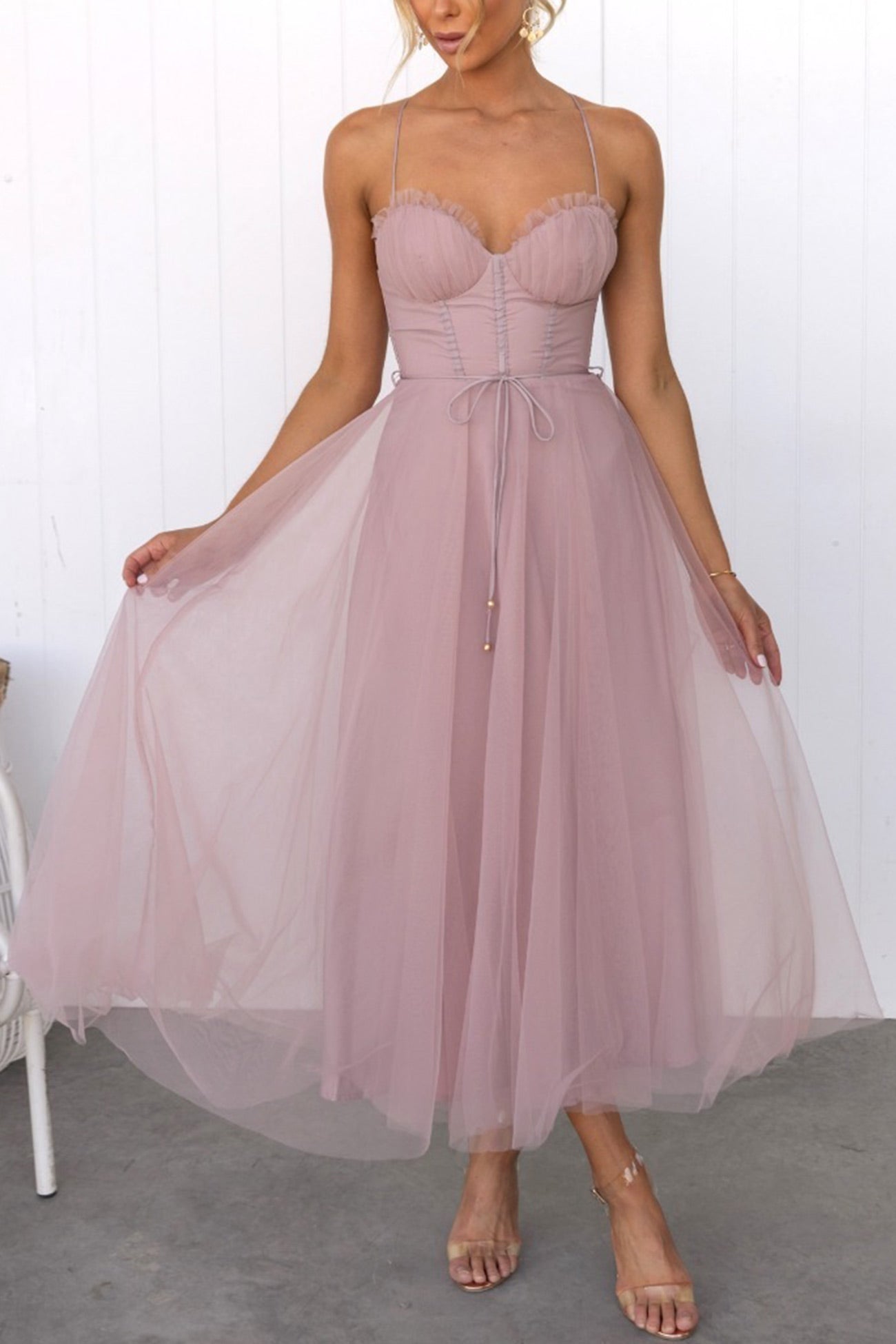 Mesh Corset Lace-up Cami Dress