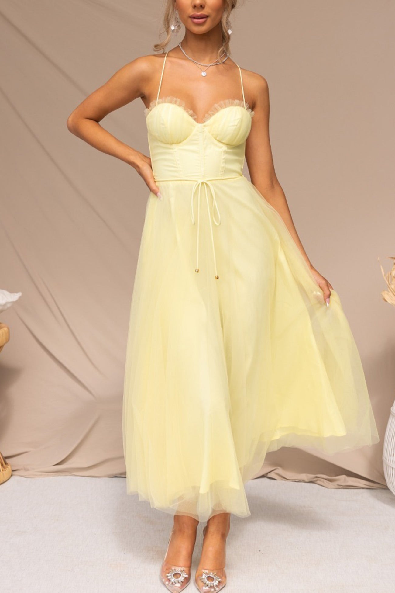 Mesh Corset Lace-up Cami Dress