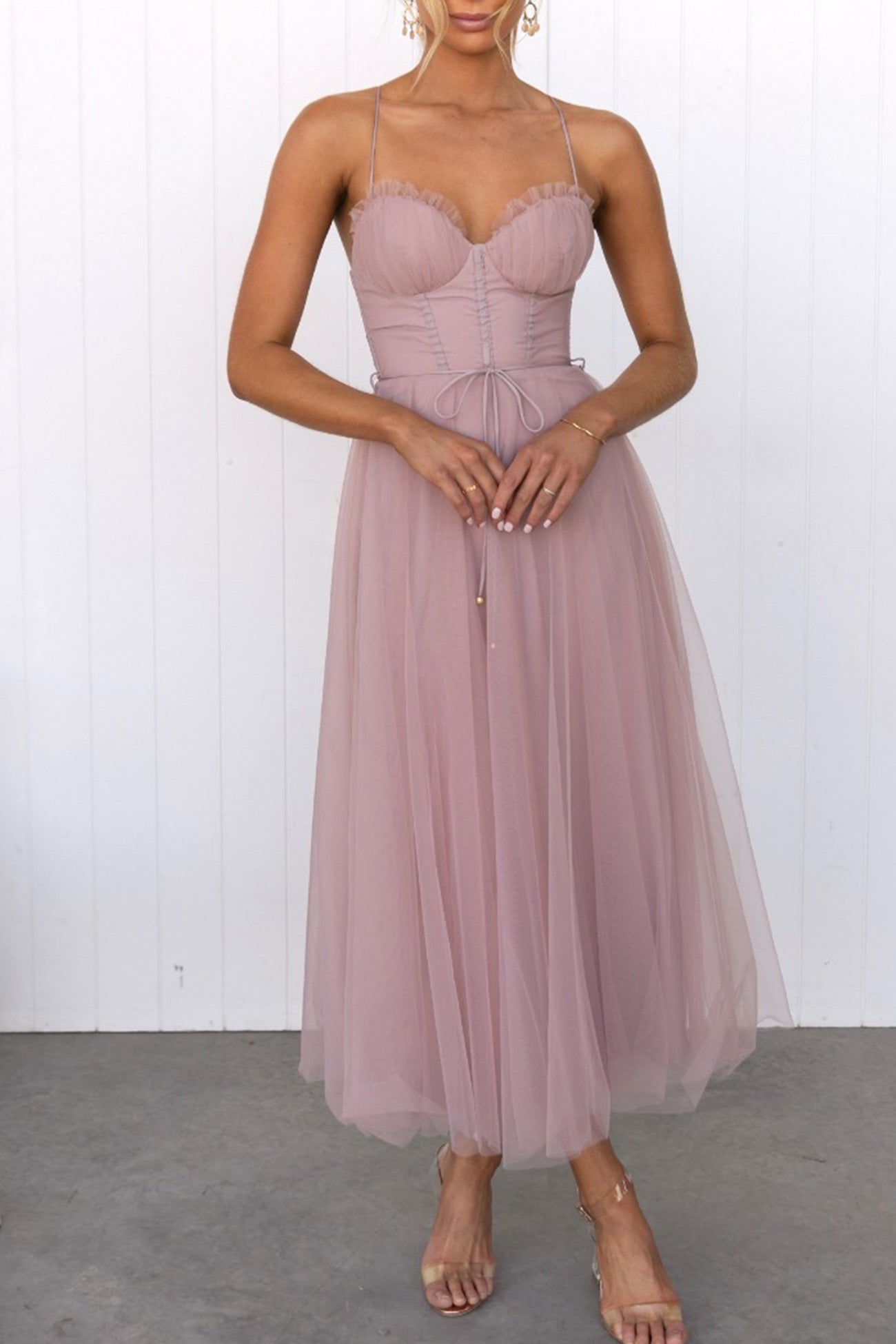 Mesh Corset Lace-up Cami Dress