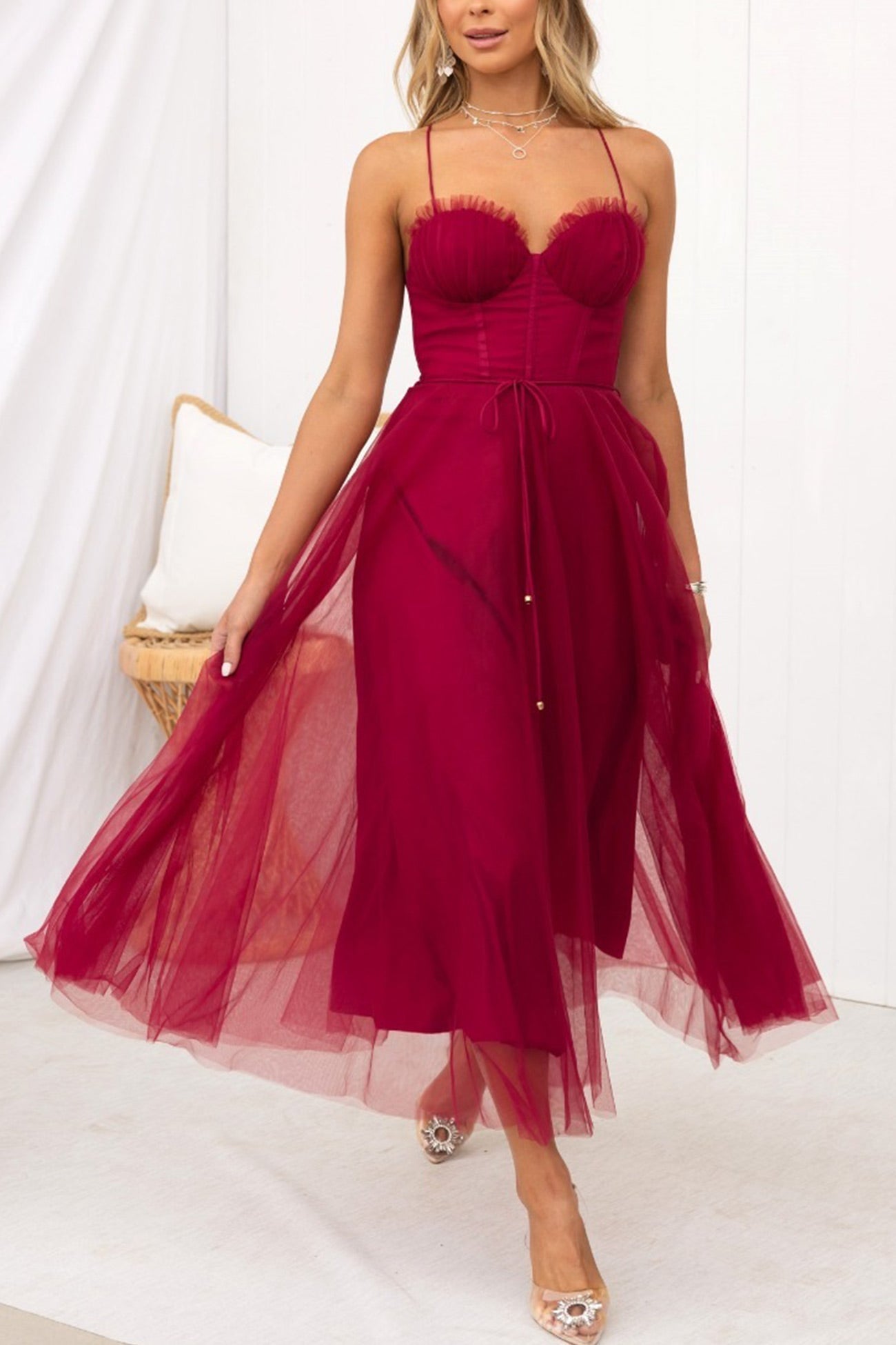 Mesh Corset Lace-up Cami Dress