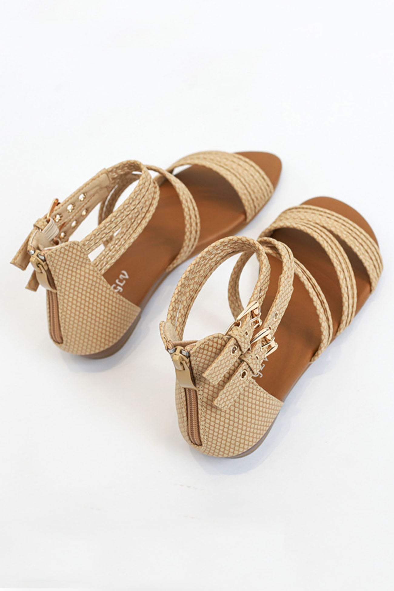 Peep Toe Ankle Strap Zipper Buckle Sandals