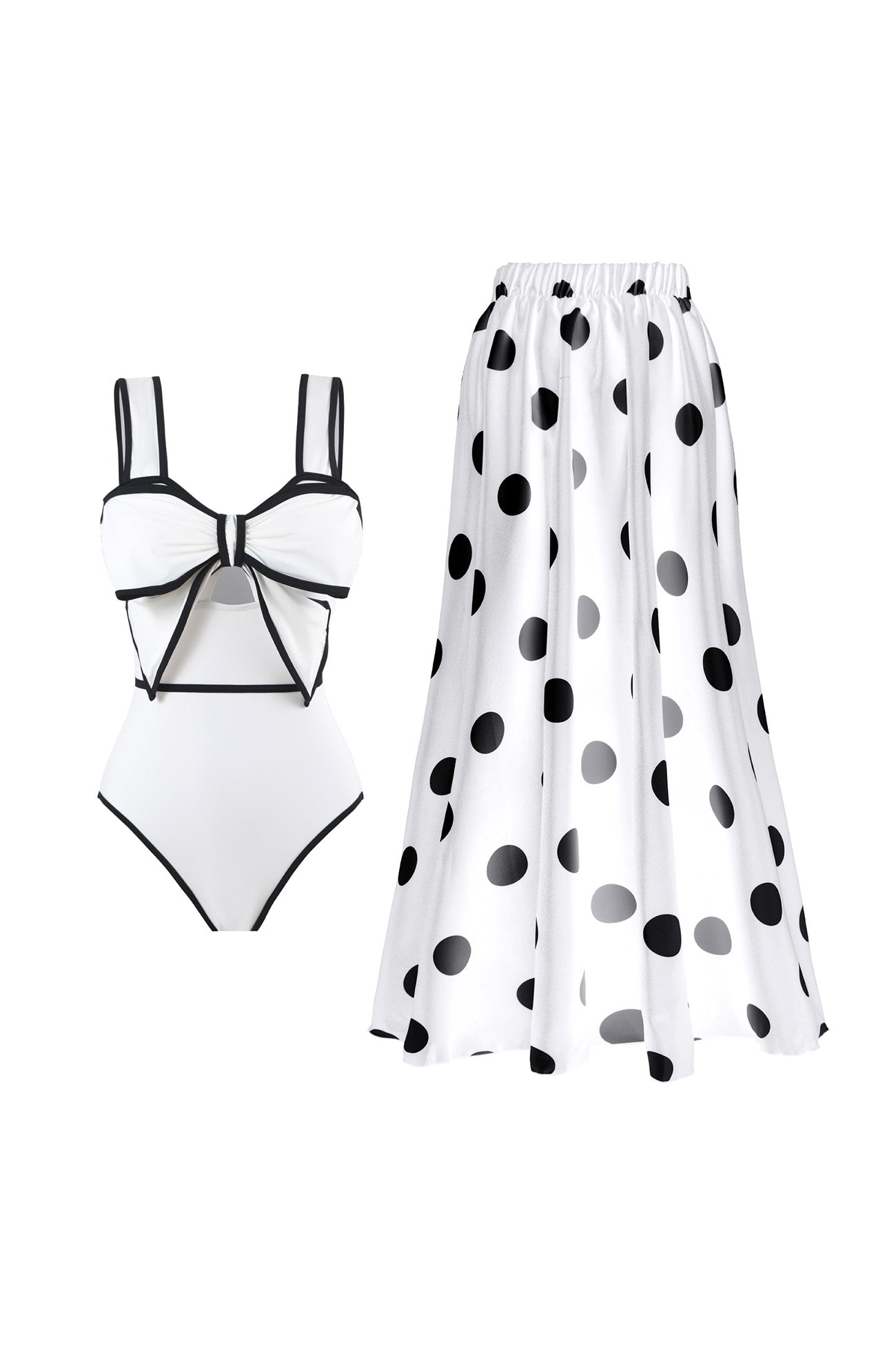 Polka Dot Bow One Piece Swimsuit With Skirt