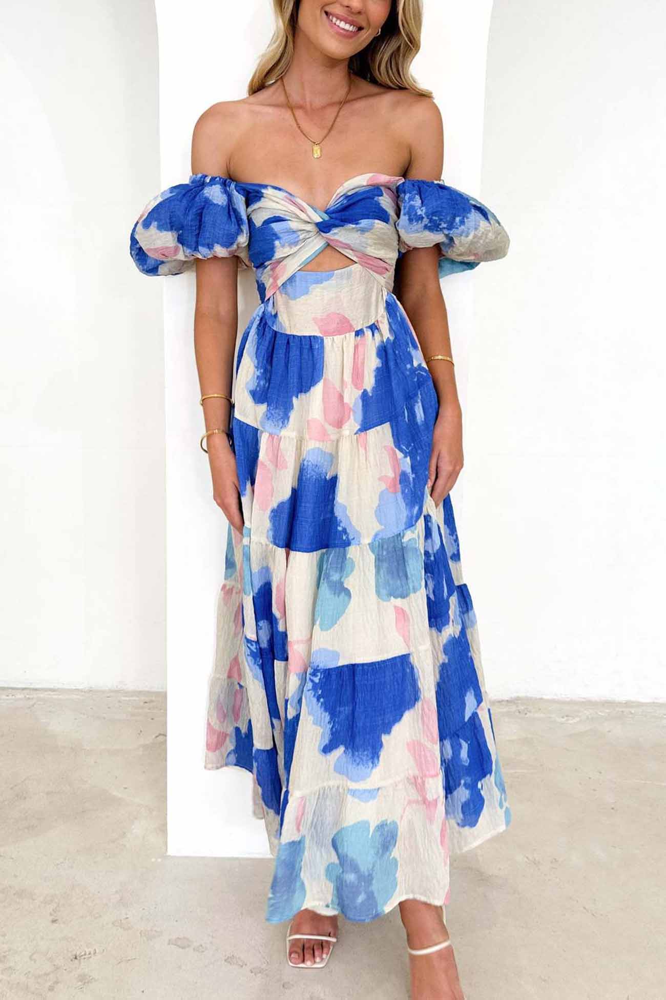 Puff Sleeve Twisted Tiered Dress