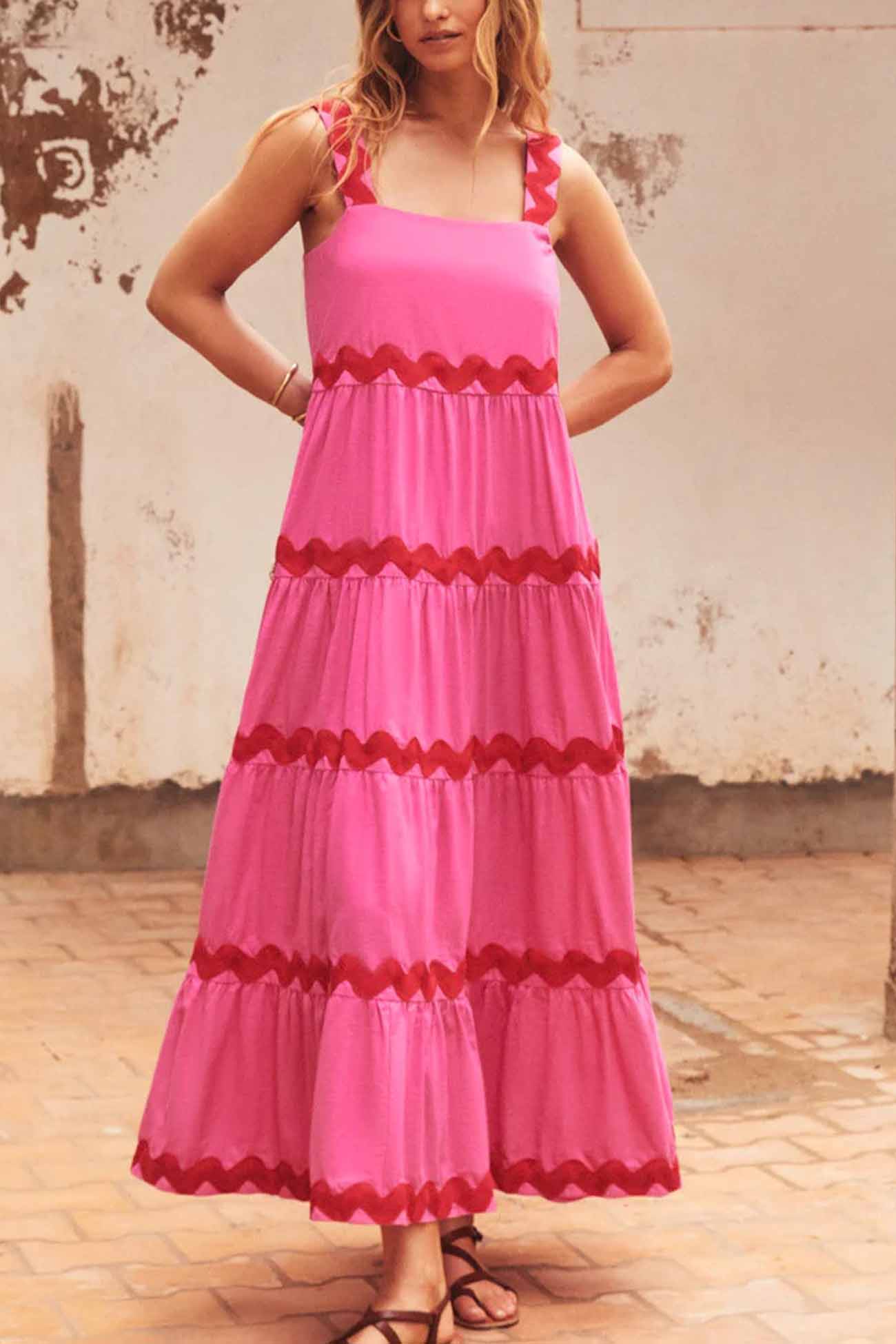 Ripple Stripe Tiered Cami Dress