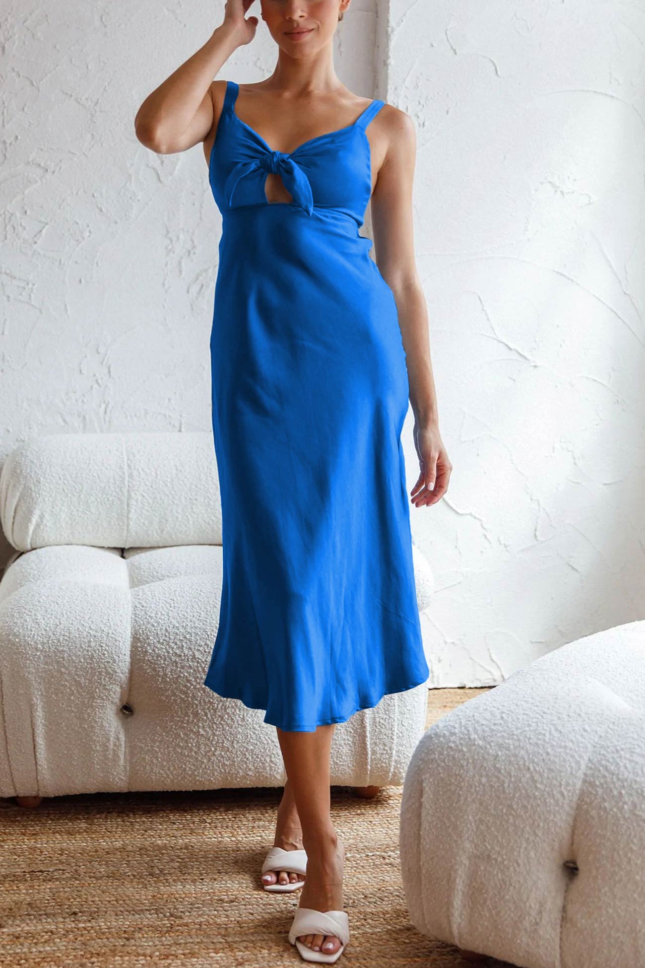 Satin Tie-front Cutout Cami Dress