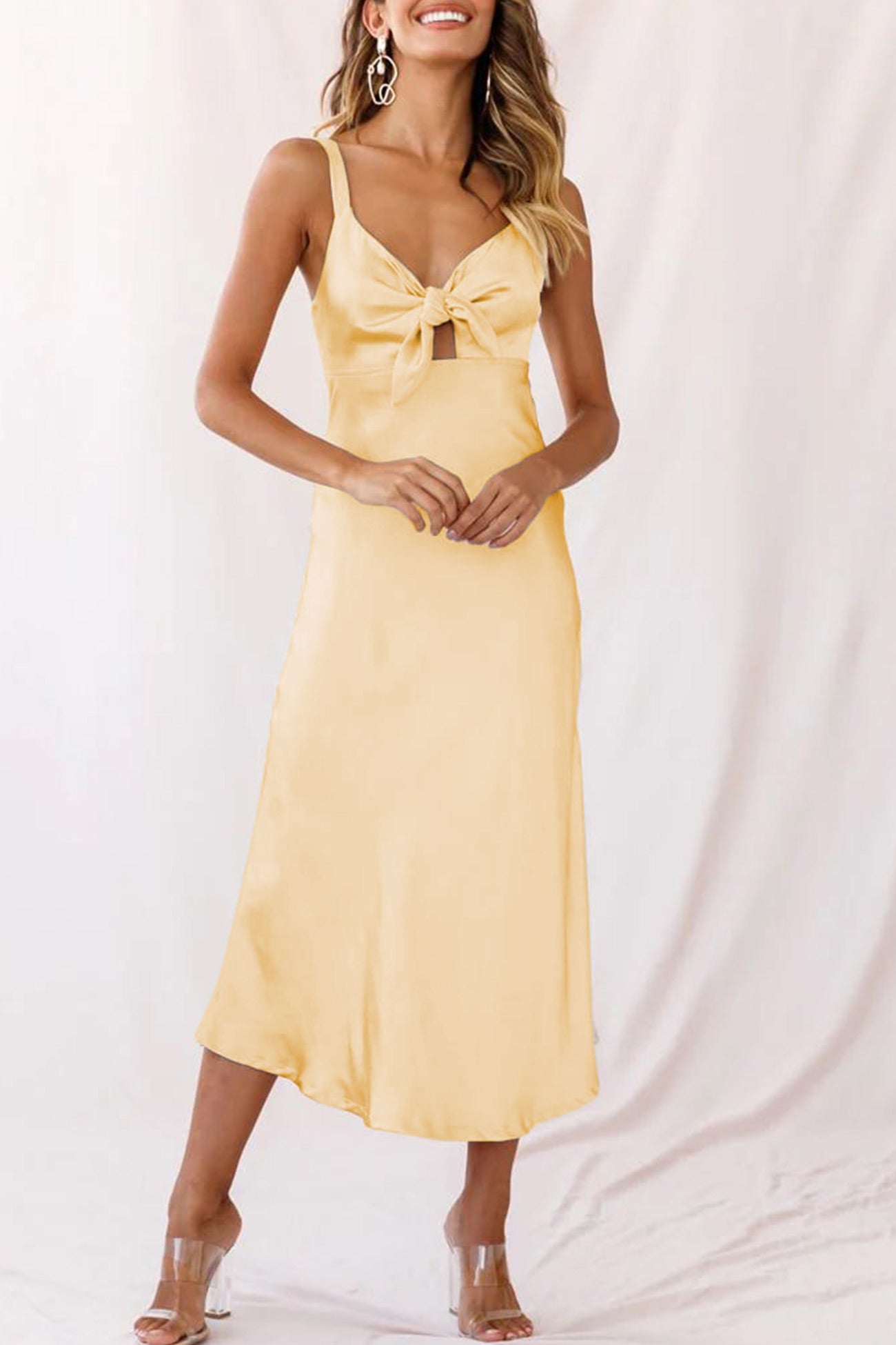 Satin Tie-front Cutout Cami Dress