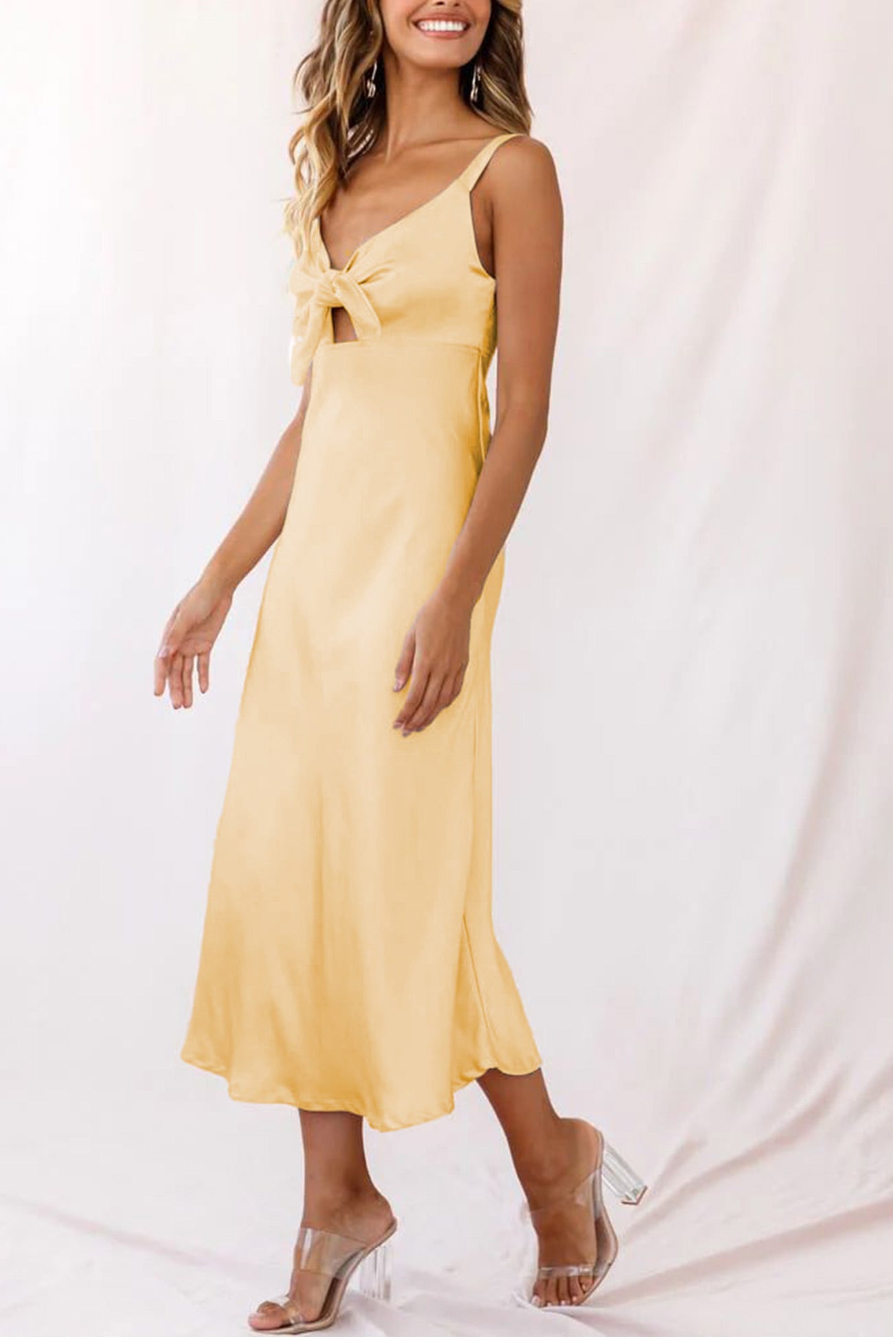 Satin Tie-front Cutout Cami Dress