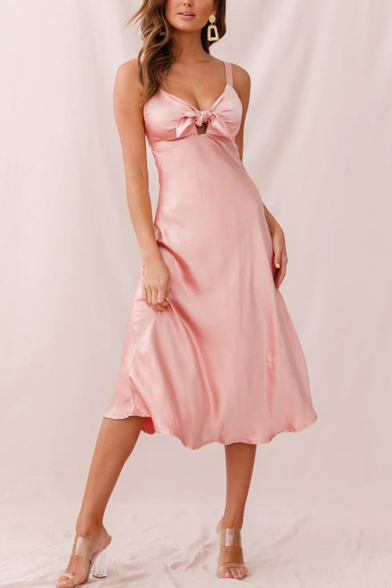 Satin Tie-front Cutout Cami Dress