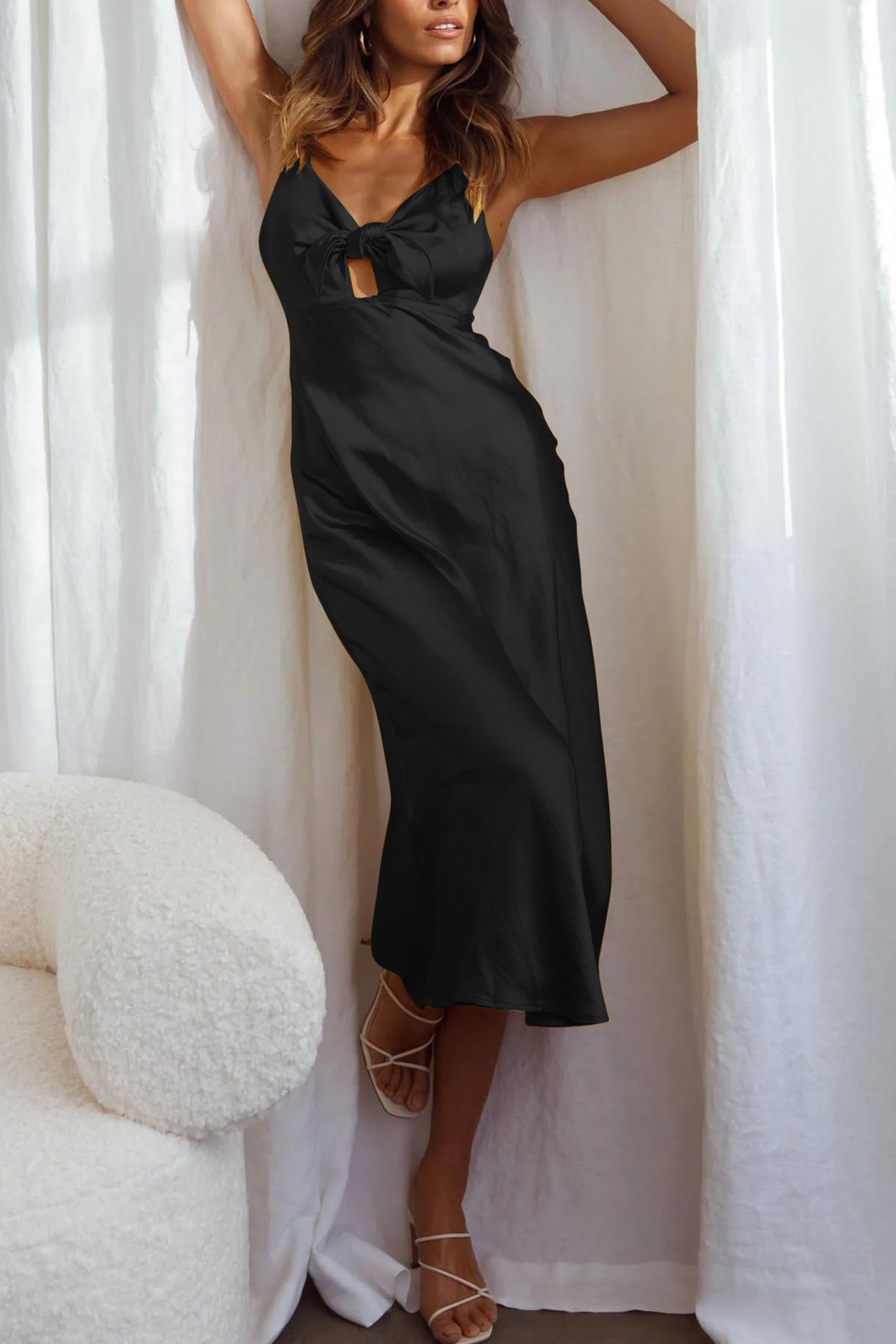 Satin Tie-front Cutout Cami Dress