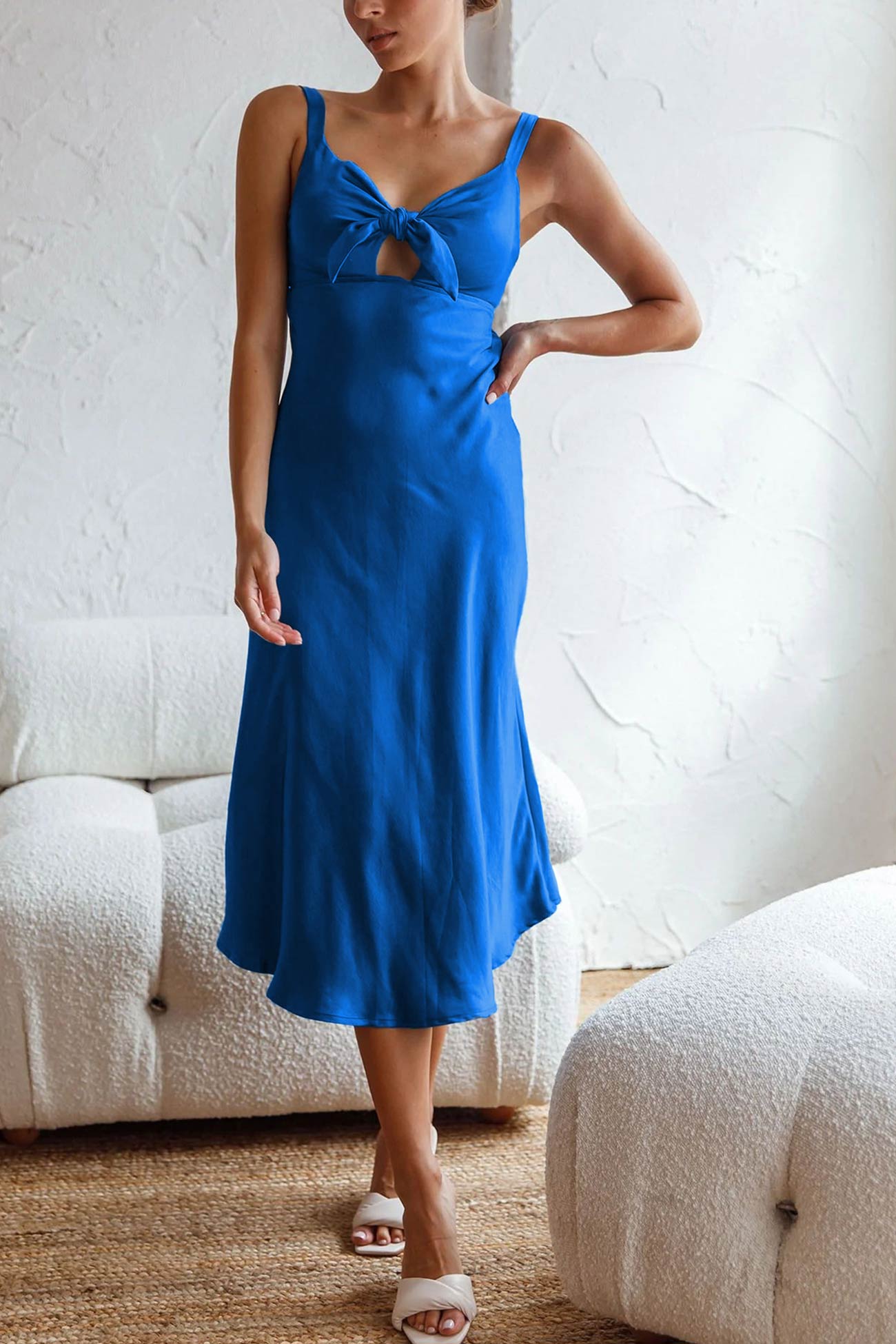 Satin Tie-front Cutout Cami Dress