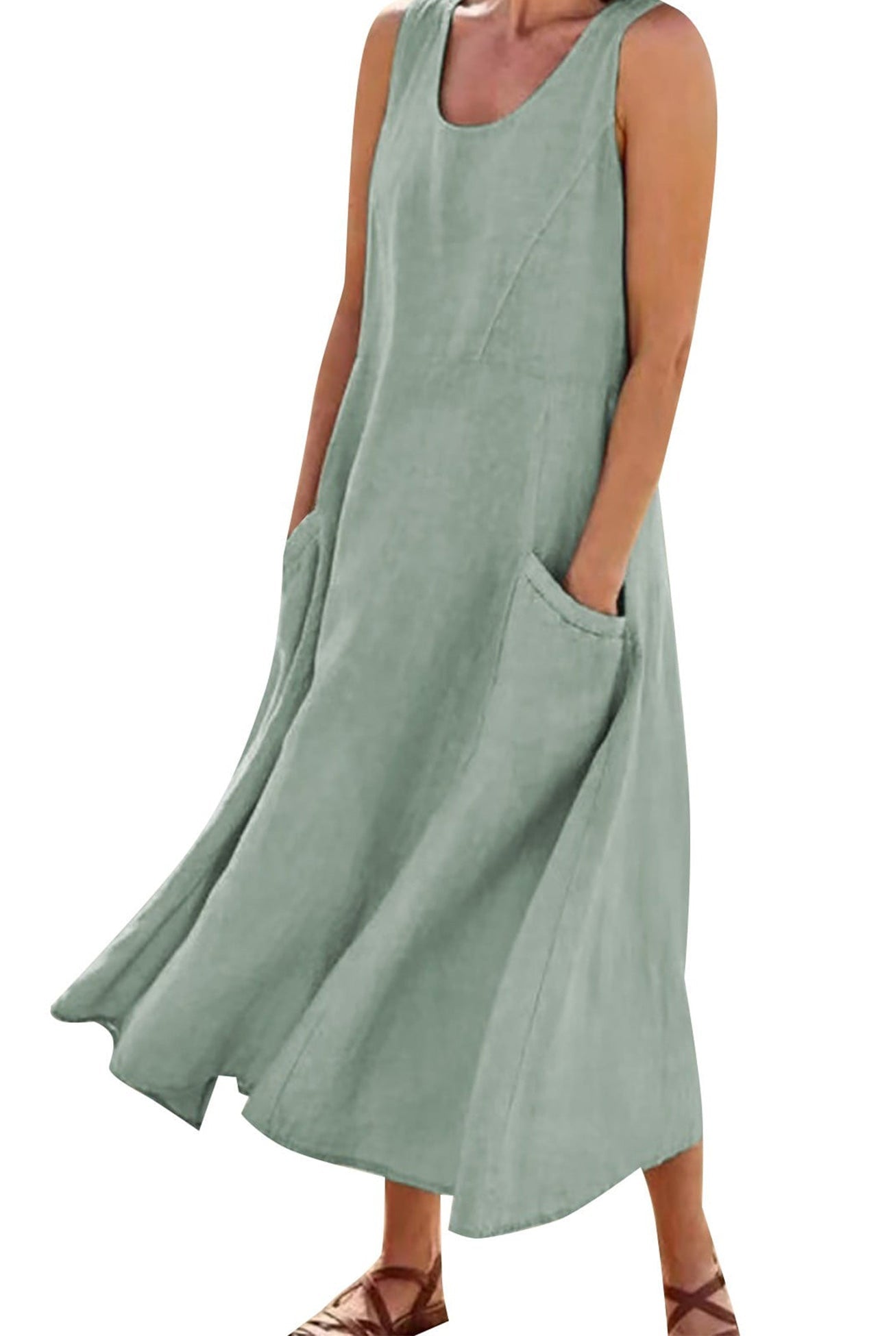 Solid Color Pocket Tank Dress