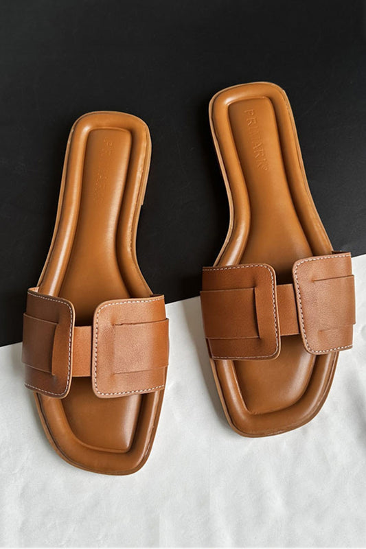 Solid PU Flat Sandals