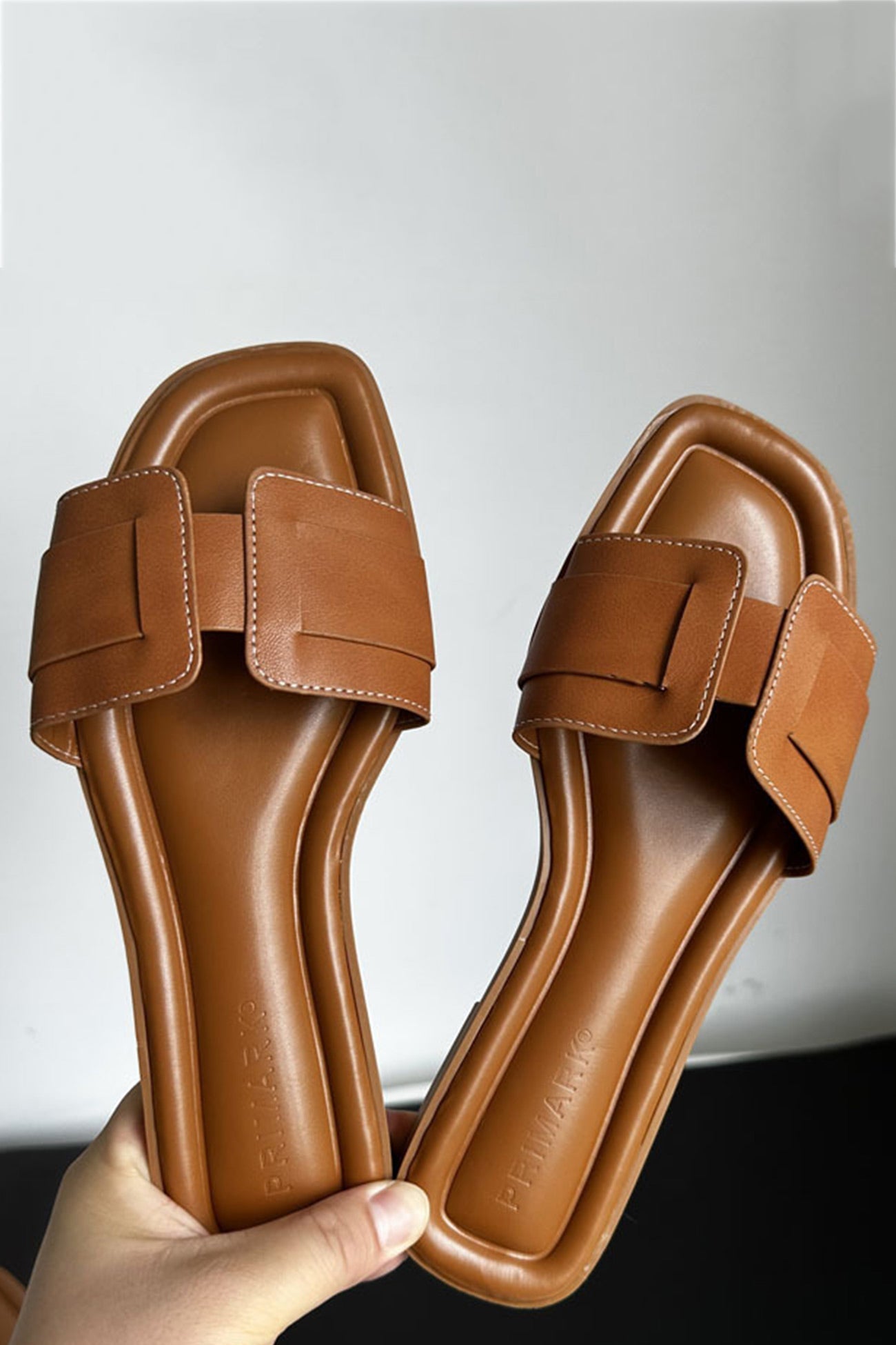 Solid PU Flat Sandals