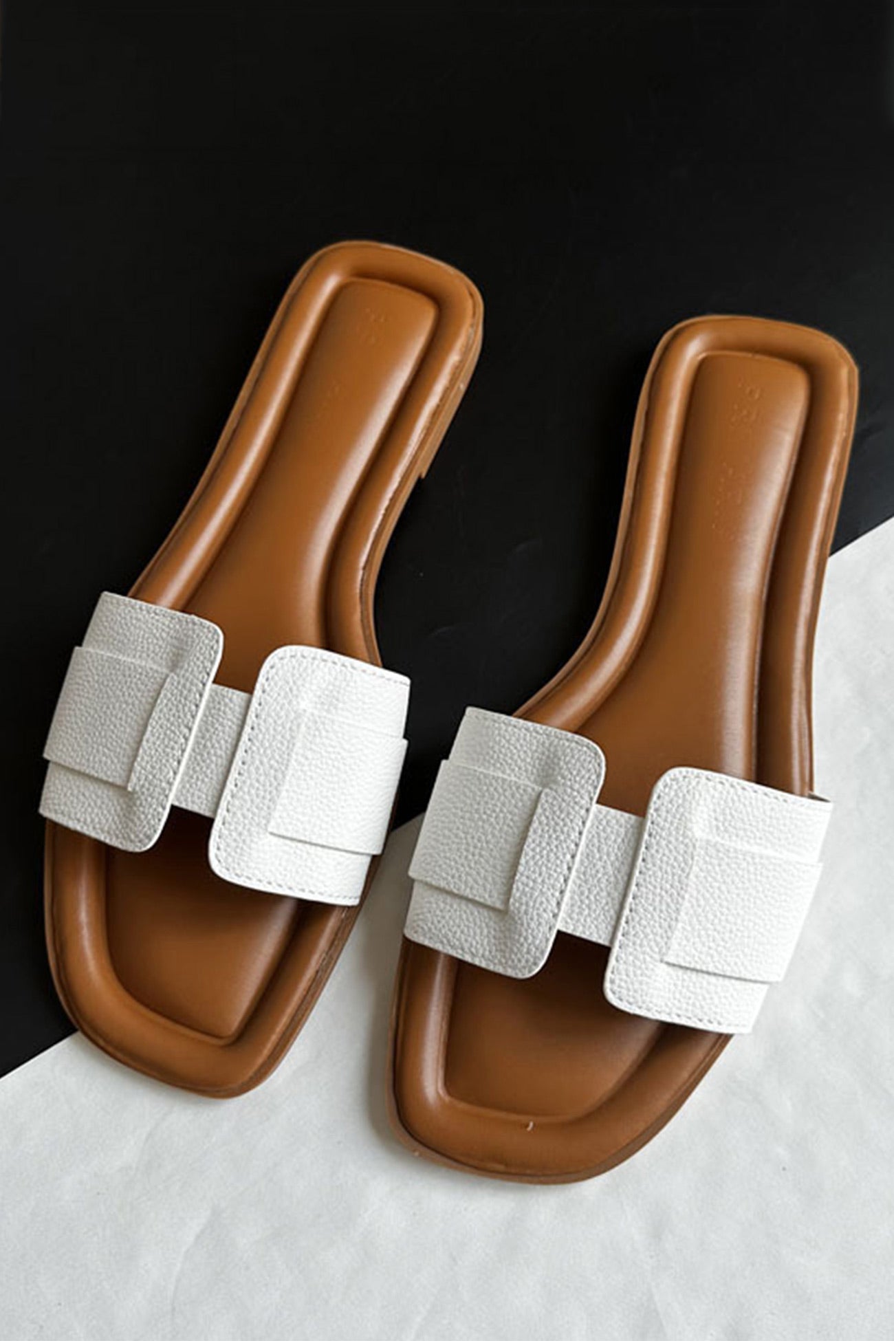 Solid PU Flat Sandals