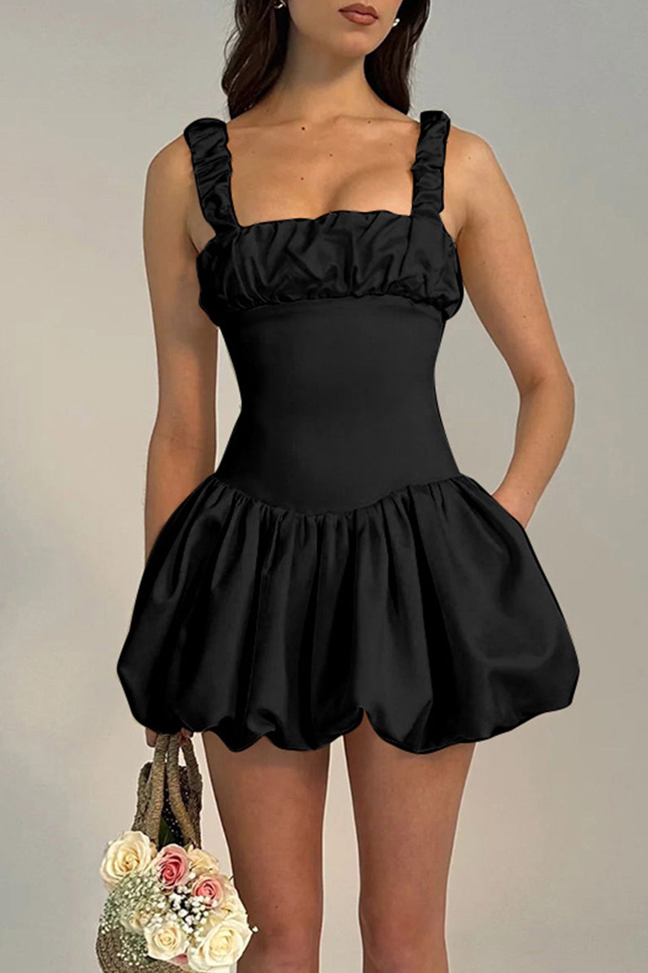Solid Square Neck Corset Tutu Mini Dress