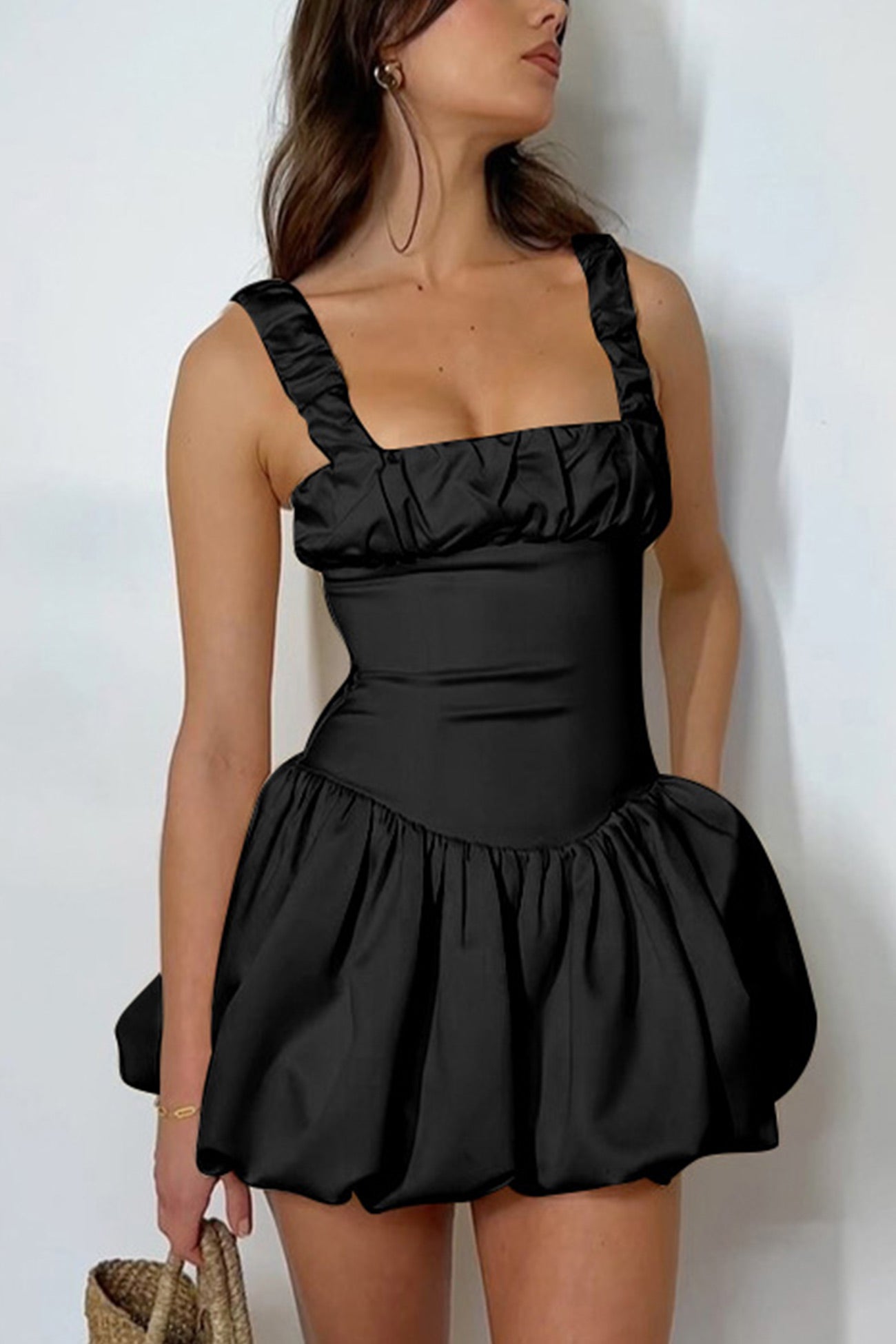 Solid Square Neck Corset Tutu Mini Dress