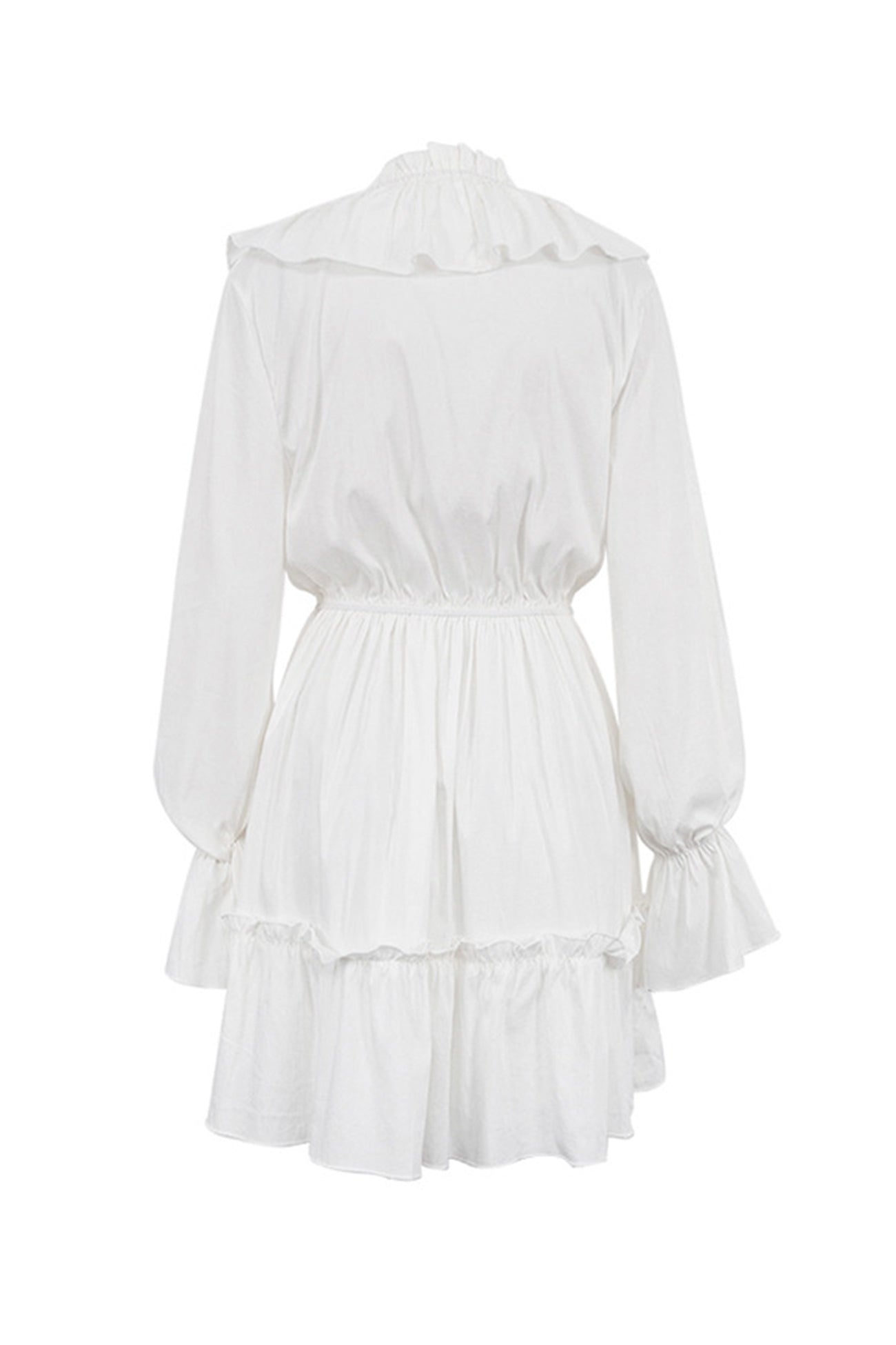 V Neck Pleated Trumpet Sleeve Ruffle Dress