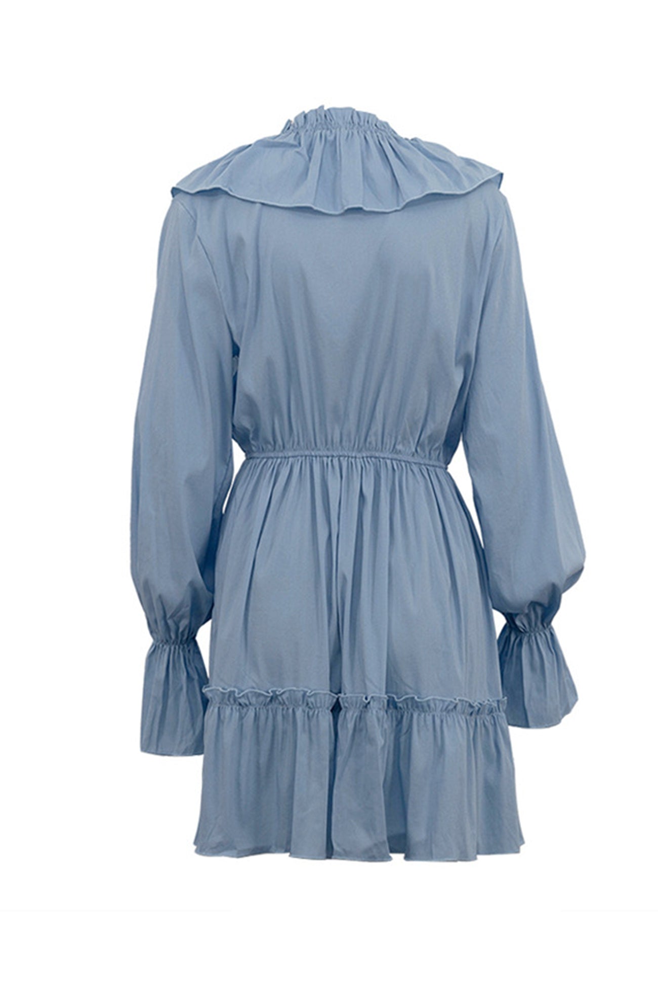 V Neck Pleated Trumpet Sleeve Ruffle Dress