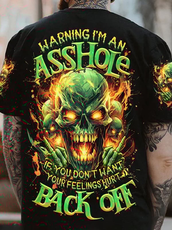 Men's Retro Skull Lettering Printed Round Neck T-Shirt