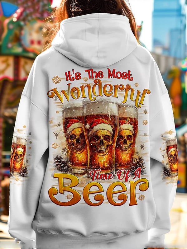 Women's Vintage Christmas Skull Print Pocket Hoodie