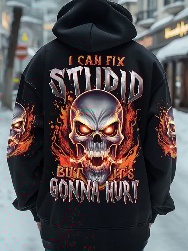 Men's Trendy Skull Print Pocket Hoodie