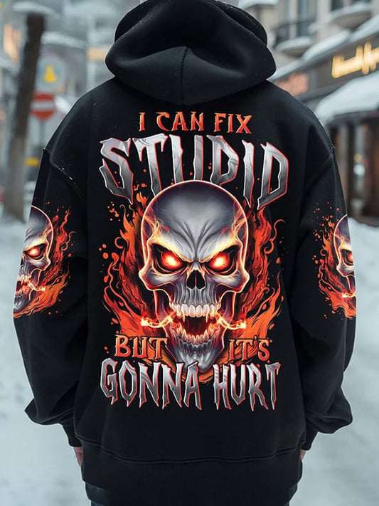 Men's Trendy Skull Print Pocket Hoodie