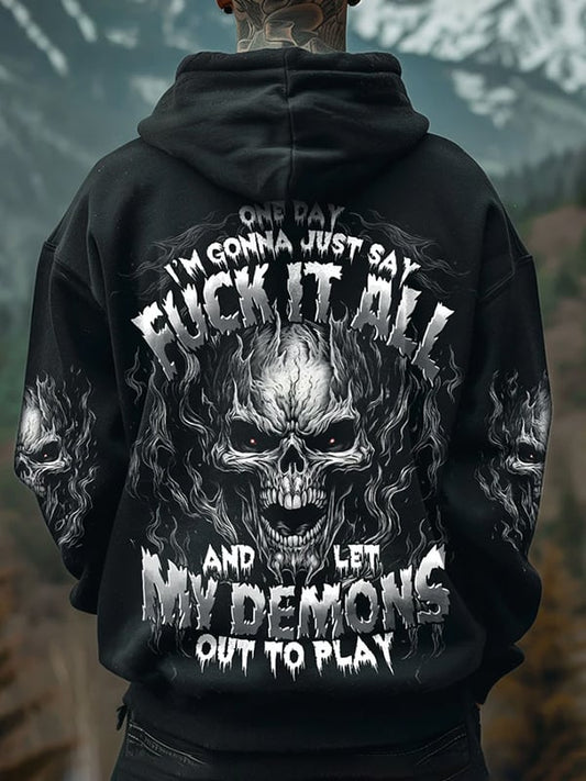 Men's Trendy Skull Print Pocket Hoodie